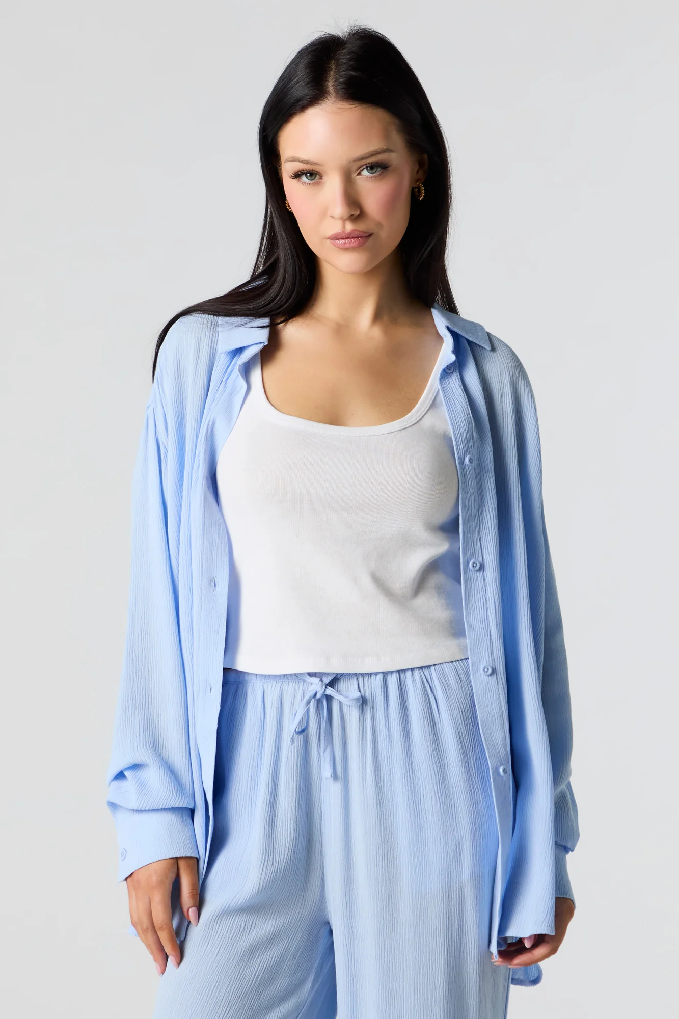 Crinkle Oversized Button-Up Top - Image 13