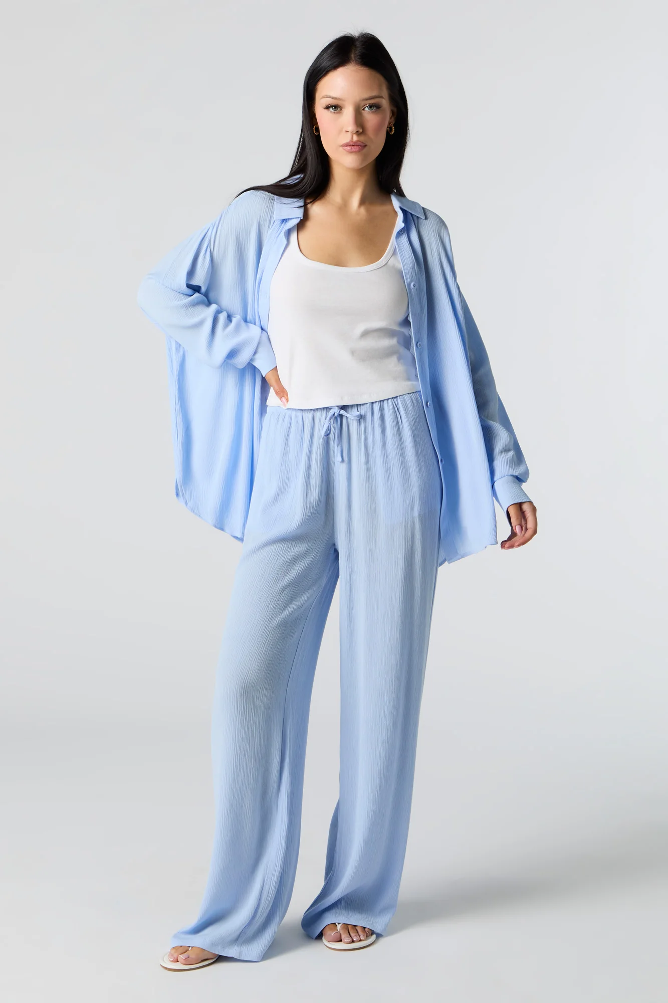 Crinkle Oversized Button-Up Top - Image 15