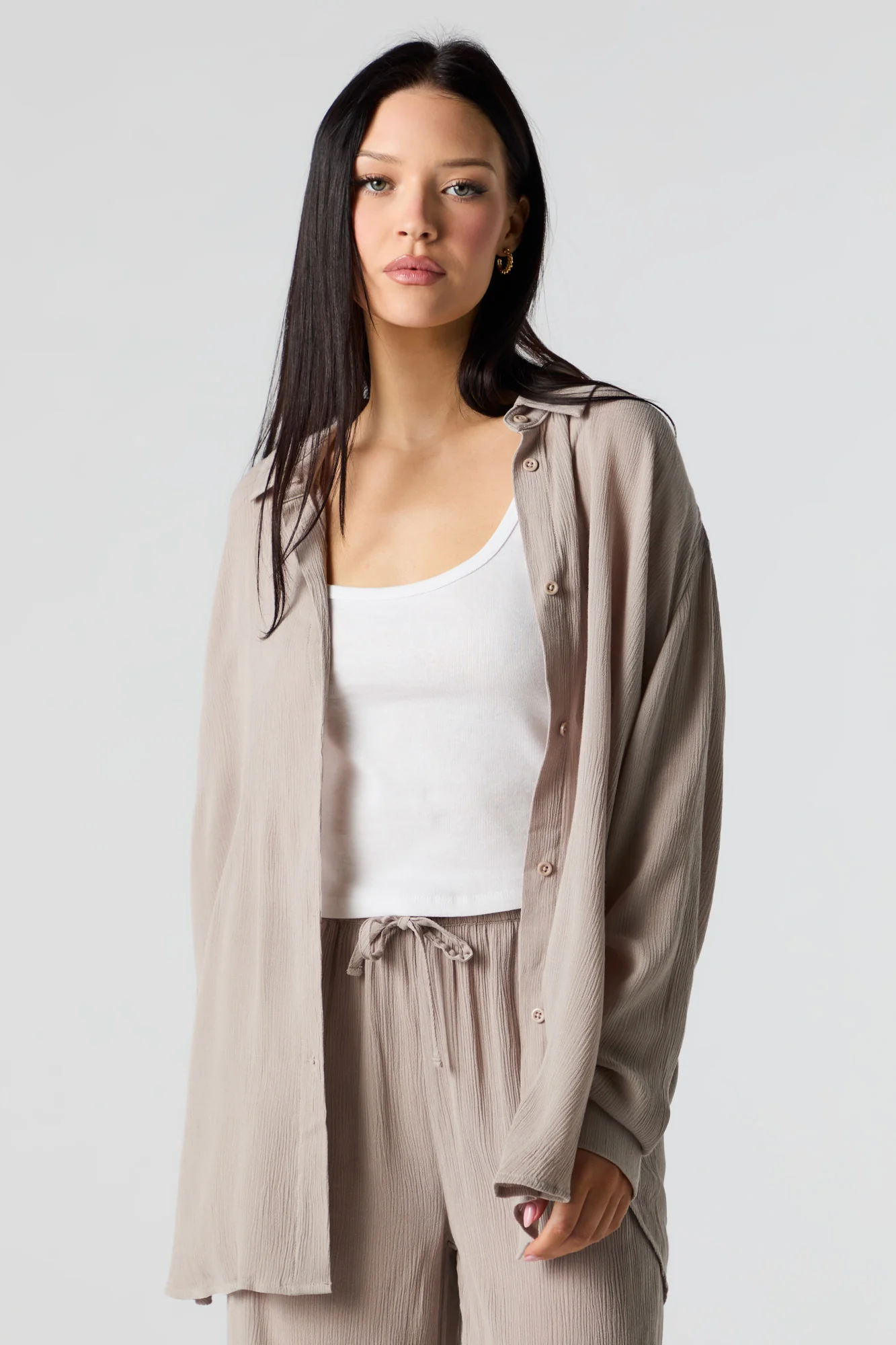 Crinkle Oversized Button-Up Top - Image 7