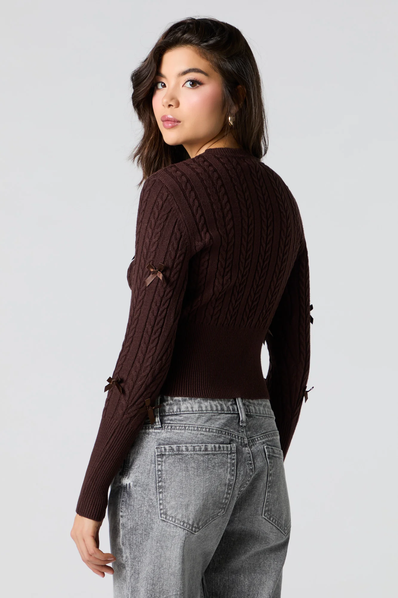 Cable Knit 3D Bow Sweater - Image 2
