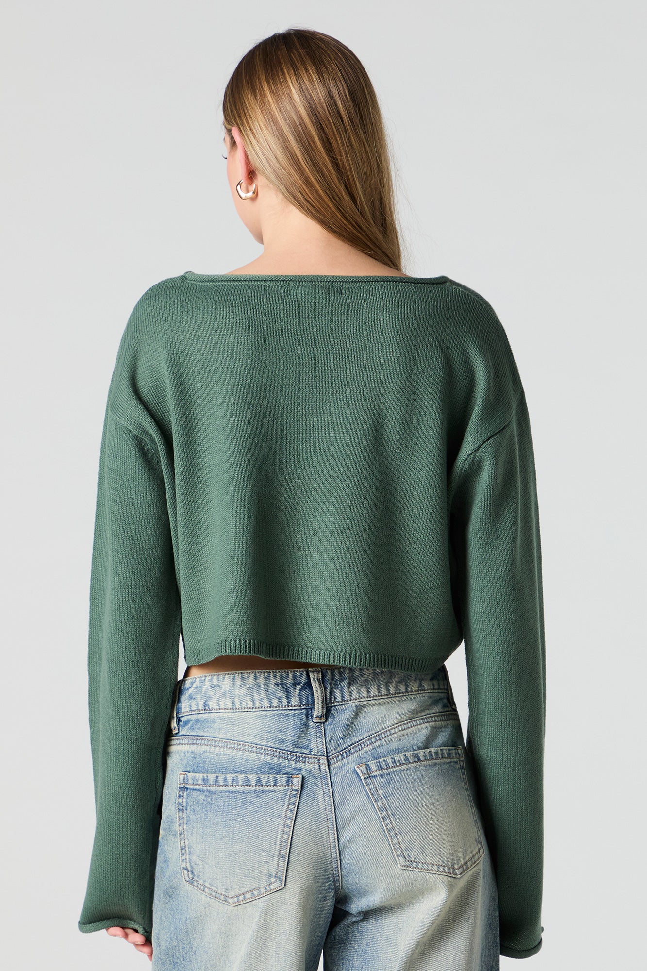 Boat Neck Cropped Sweater - Image 2