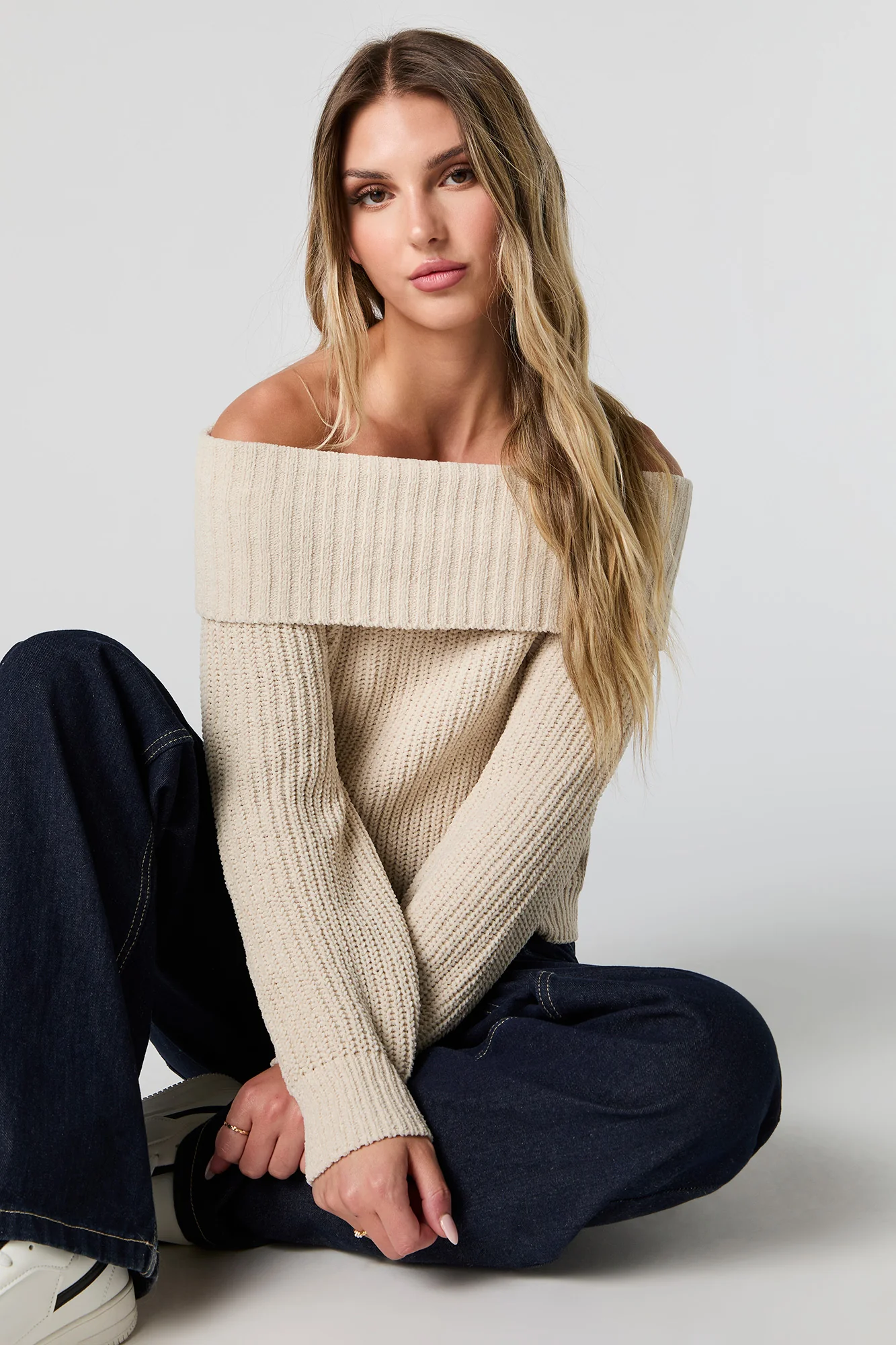 Foldover Off Shoulder Knit Sweater - Image 4
