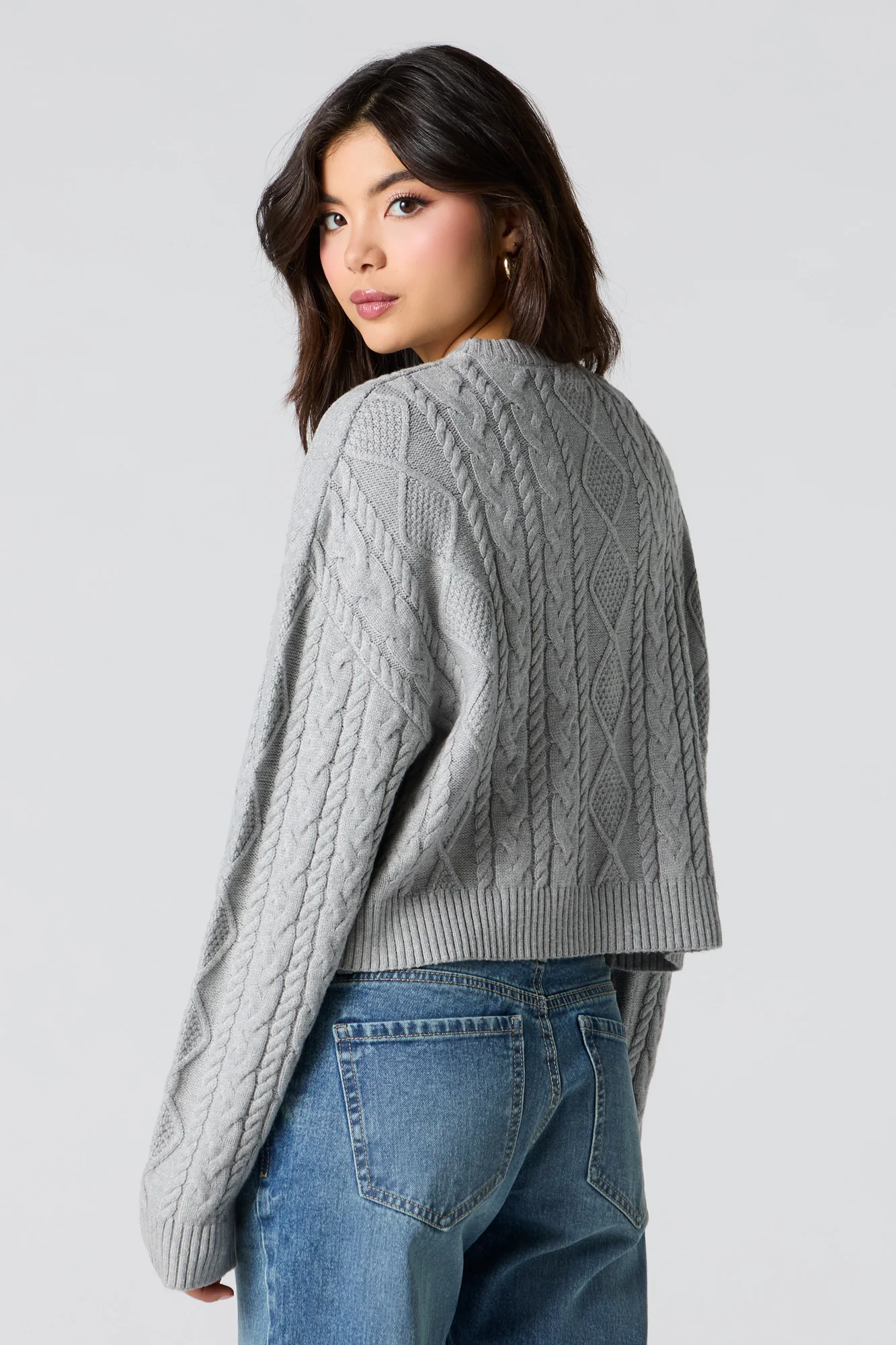 Cable Knit Cropped Boxy Sweater - Image 10