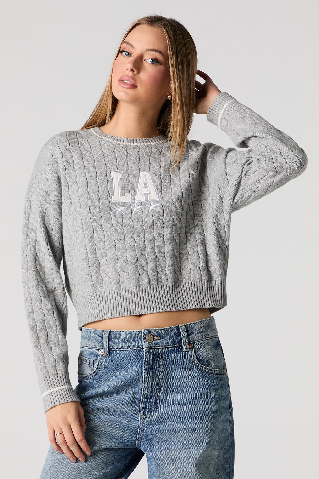 Embroidered Cable Knit Sweater - Image 7