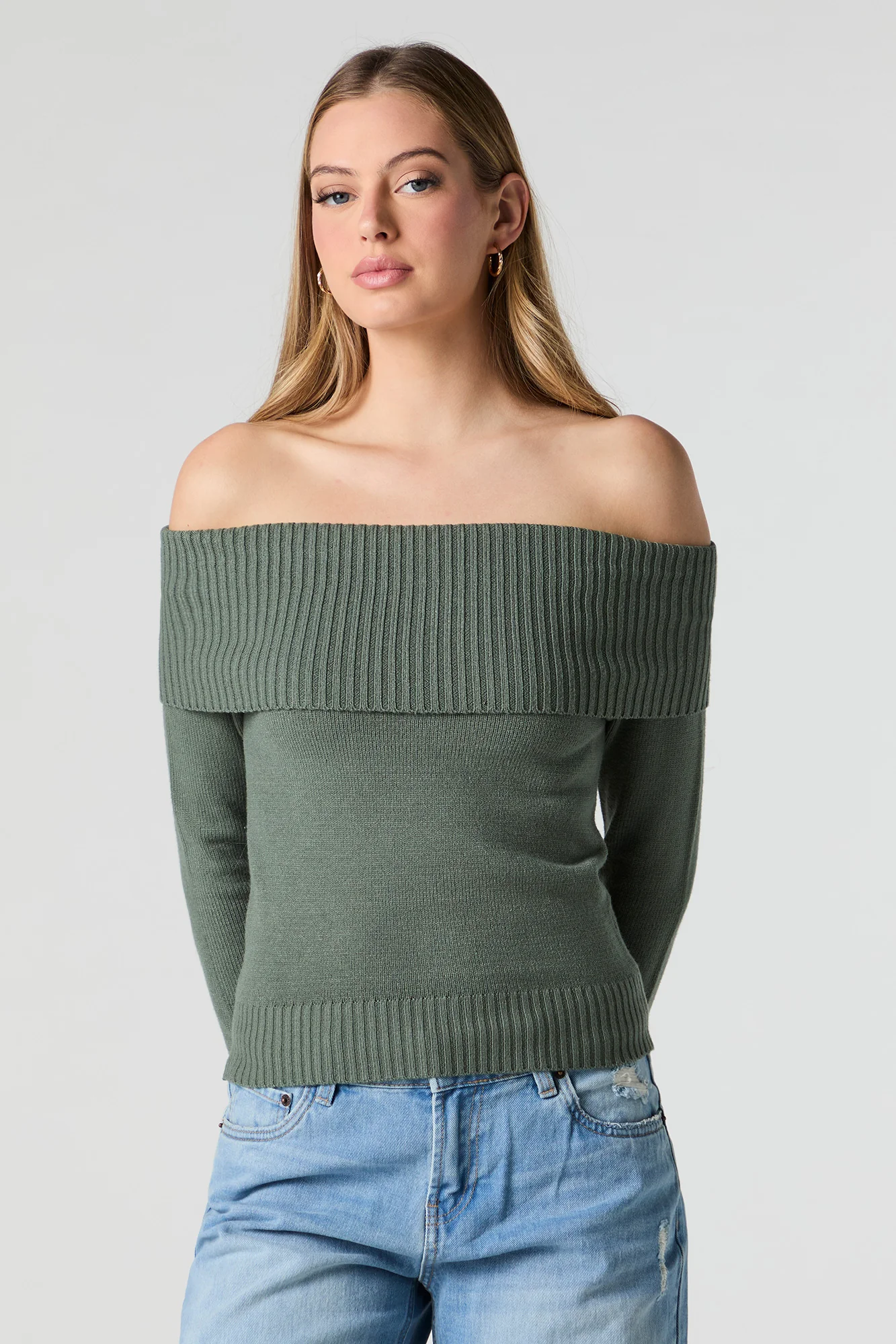 Chandail en tricot à encolure repliée et épaule dégagée - Image 14