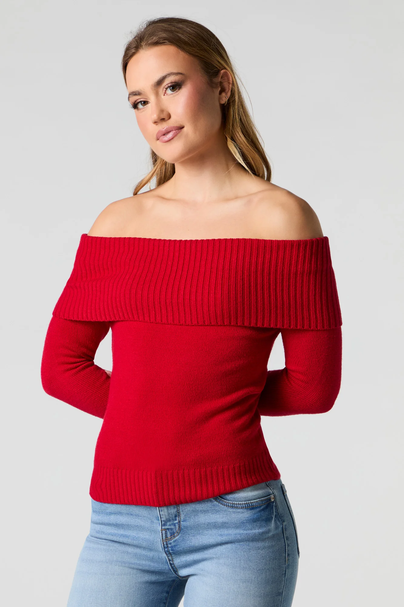Foldover Off Shoulder Knit Sweater - Image 11
