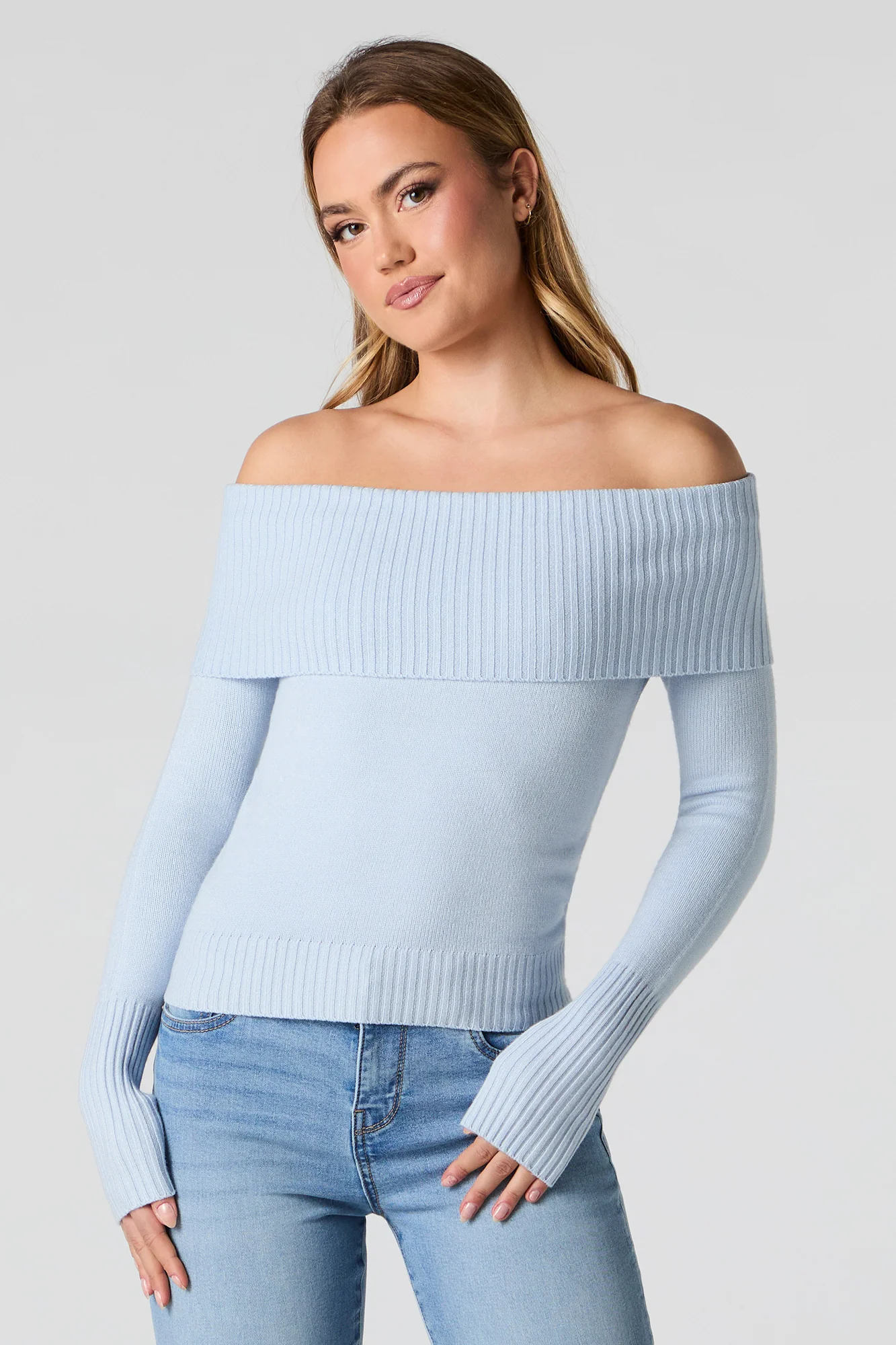 Foldover Off Shoulder Knit Sweater - Image 4