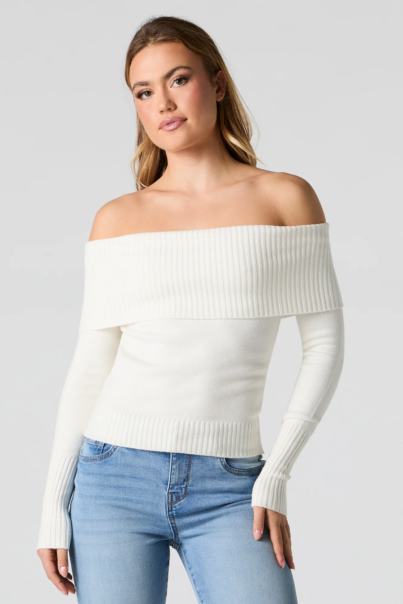 Foldover Off Shoulder Knit Sweater - Image 8