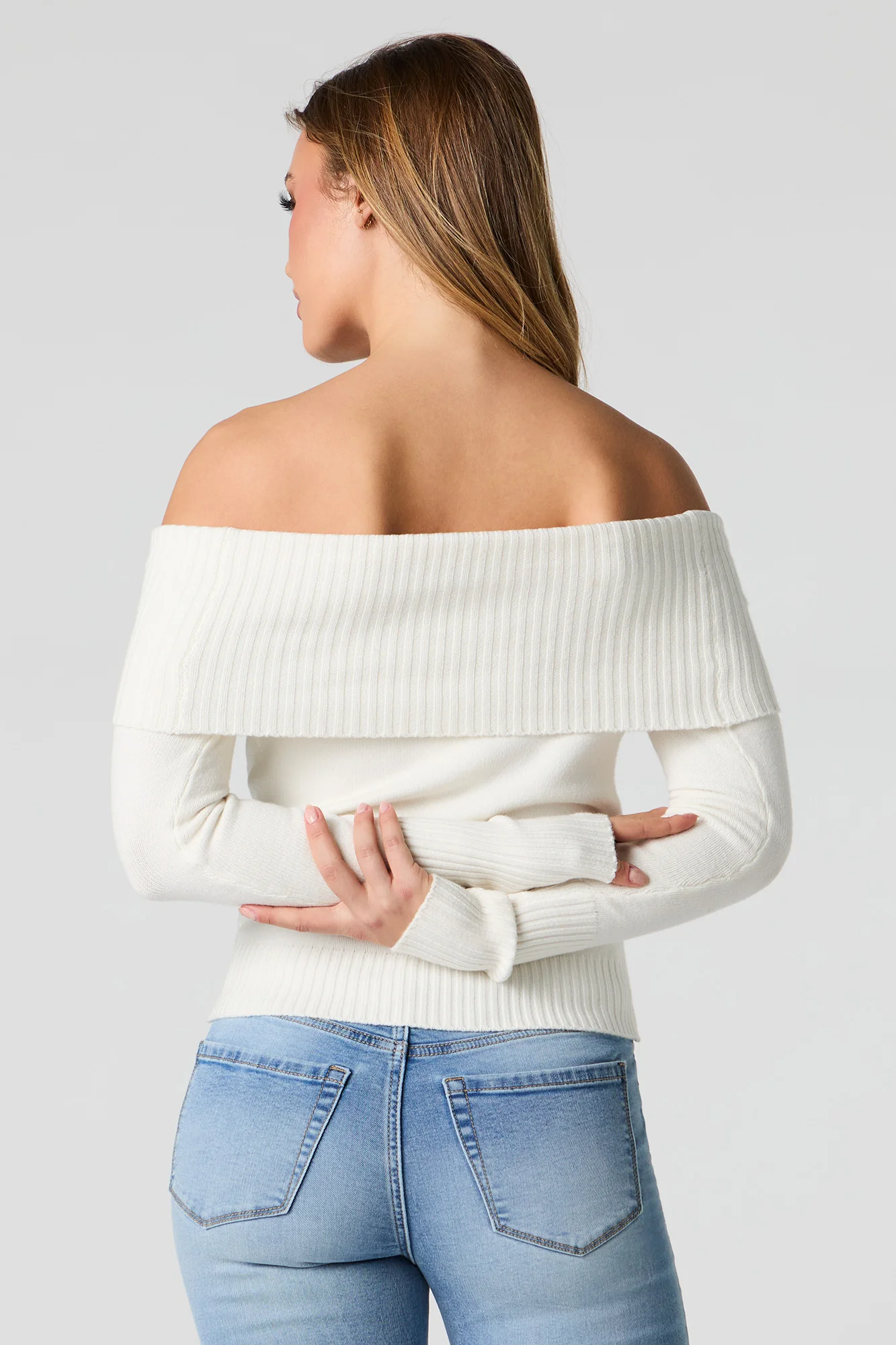 Foldover Off Shoulder Knit Sweater - Image 9