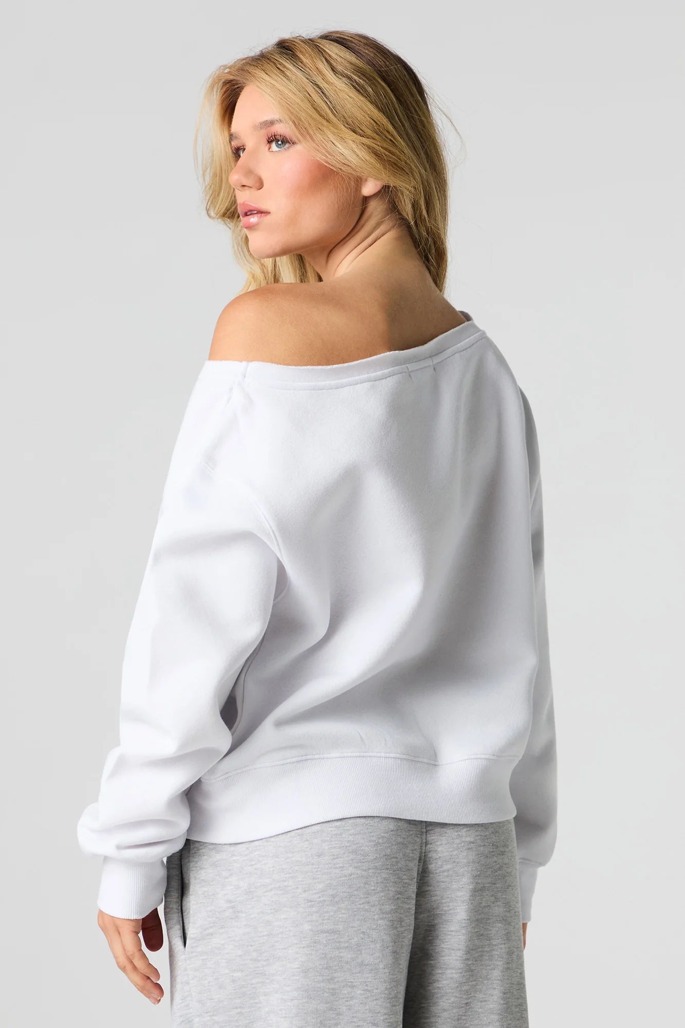 Embroidered Off Shoulder Fleece Sweatshirt - Image 11