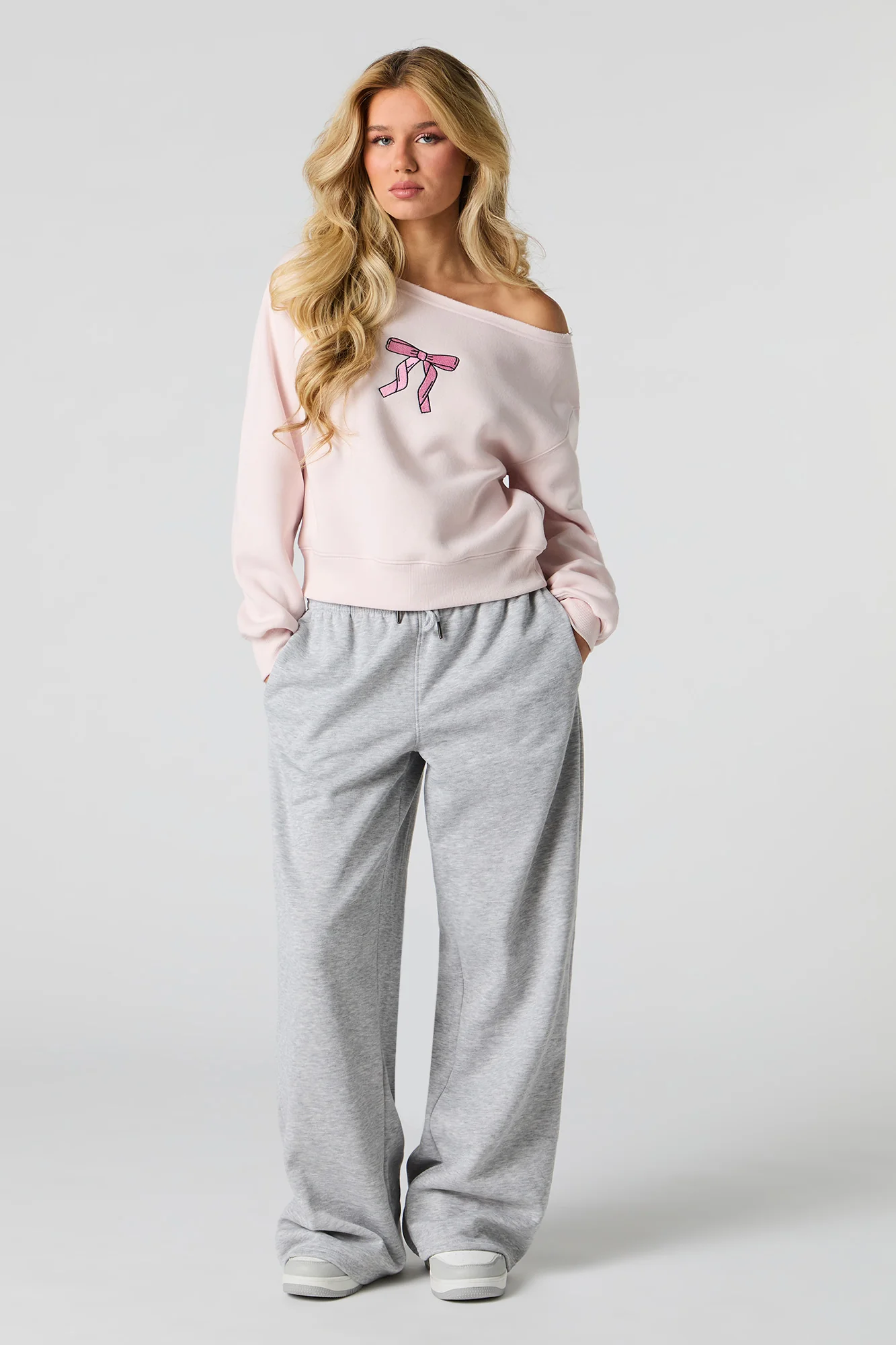 Embroidered Off Shoulder Fleece Sweatshirt - Image 3