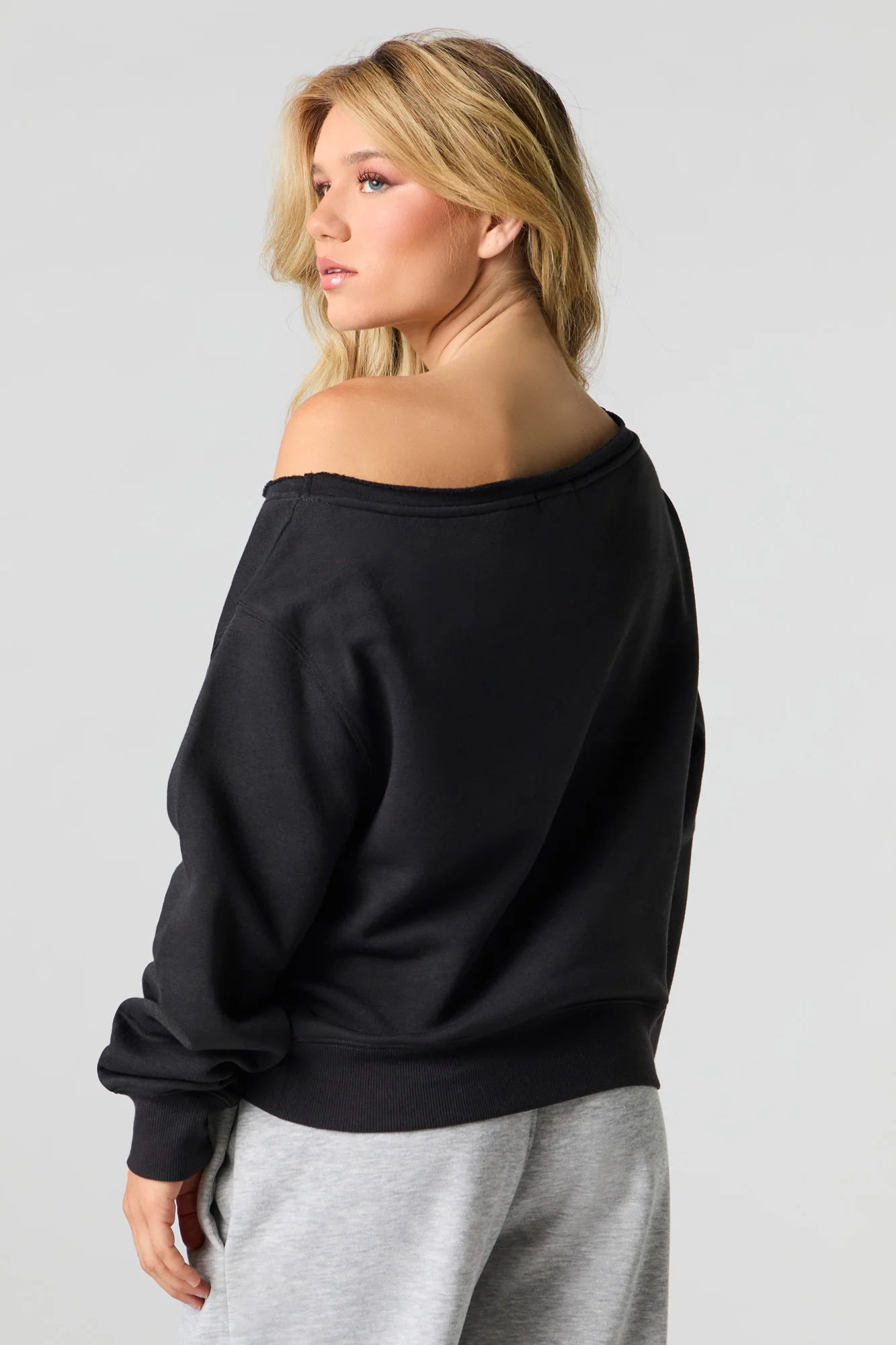 Embroidered Off Shoulder Fleece Sweatshirt - Image 5