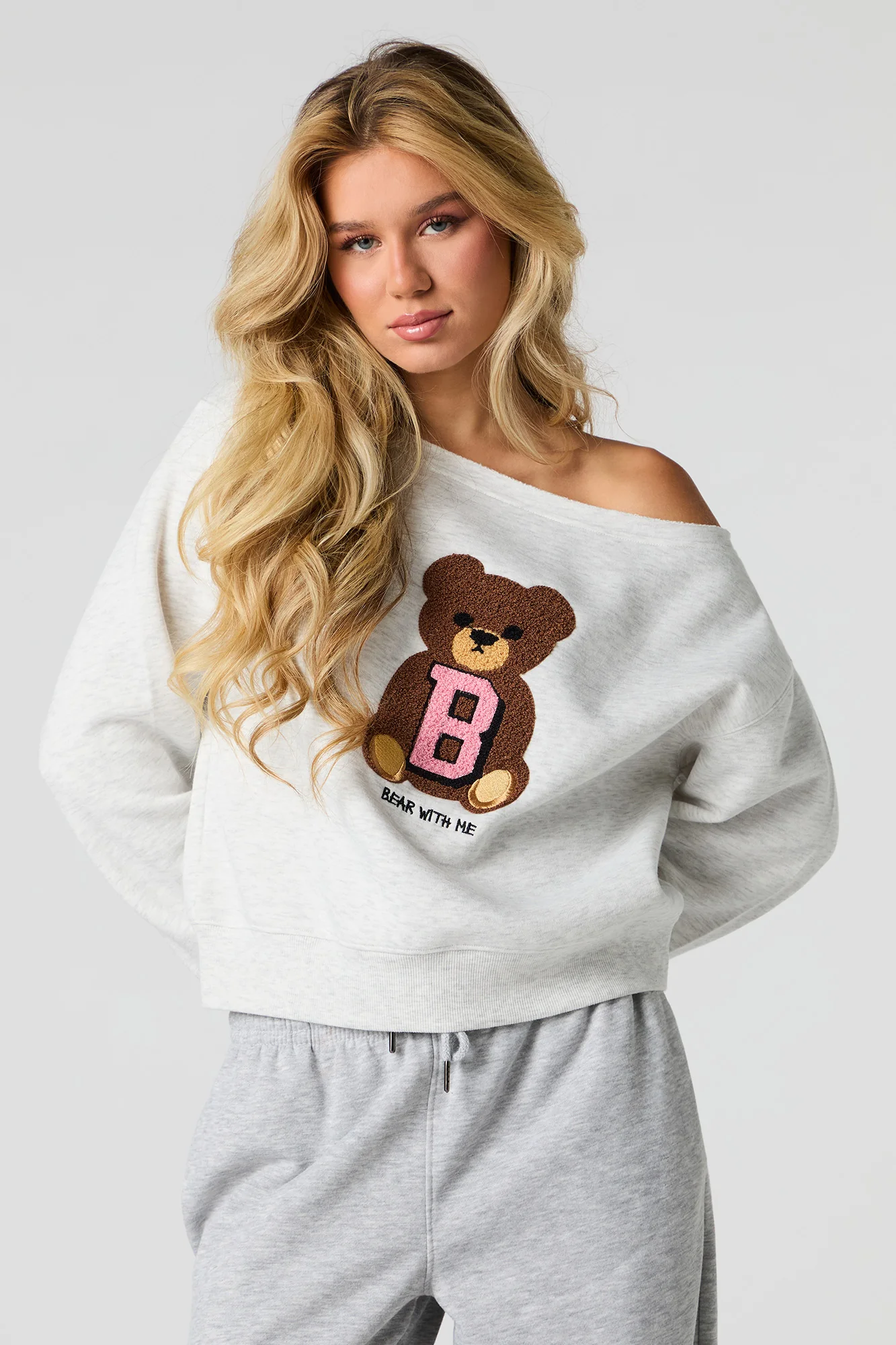 Embroidered Off Shoulder Fleece Sweatshirt - Image 7