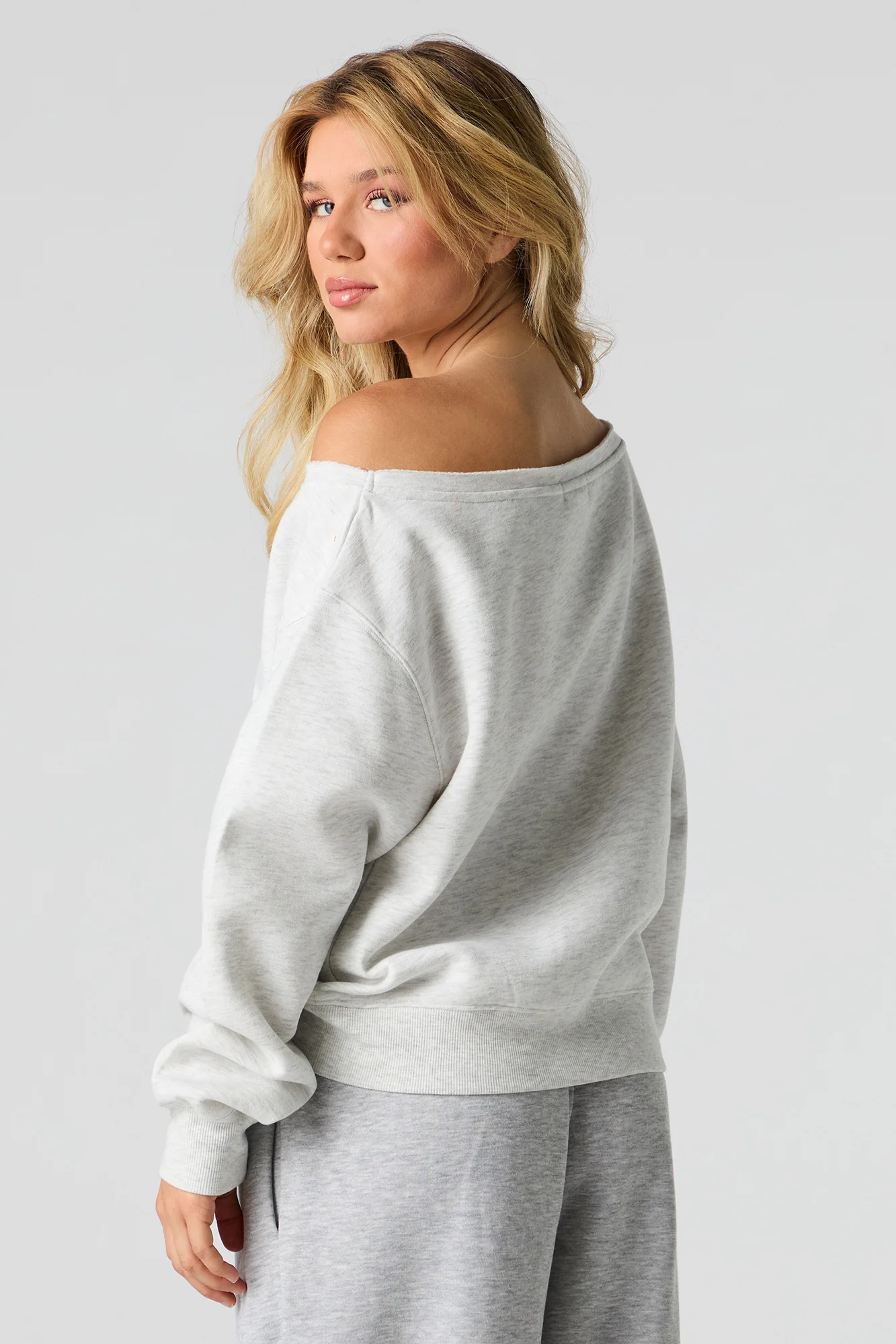 Embroidered Off Shoulder Fleece Sweatshirt - Image 8