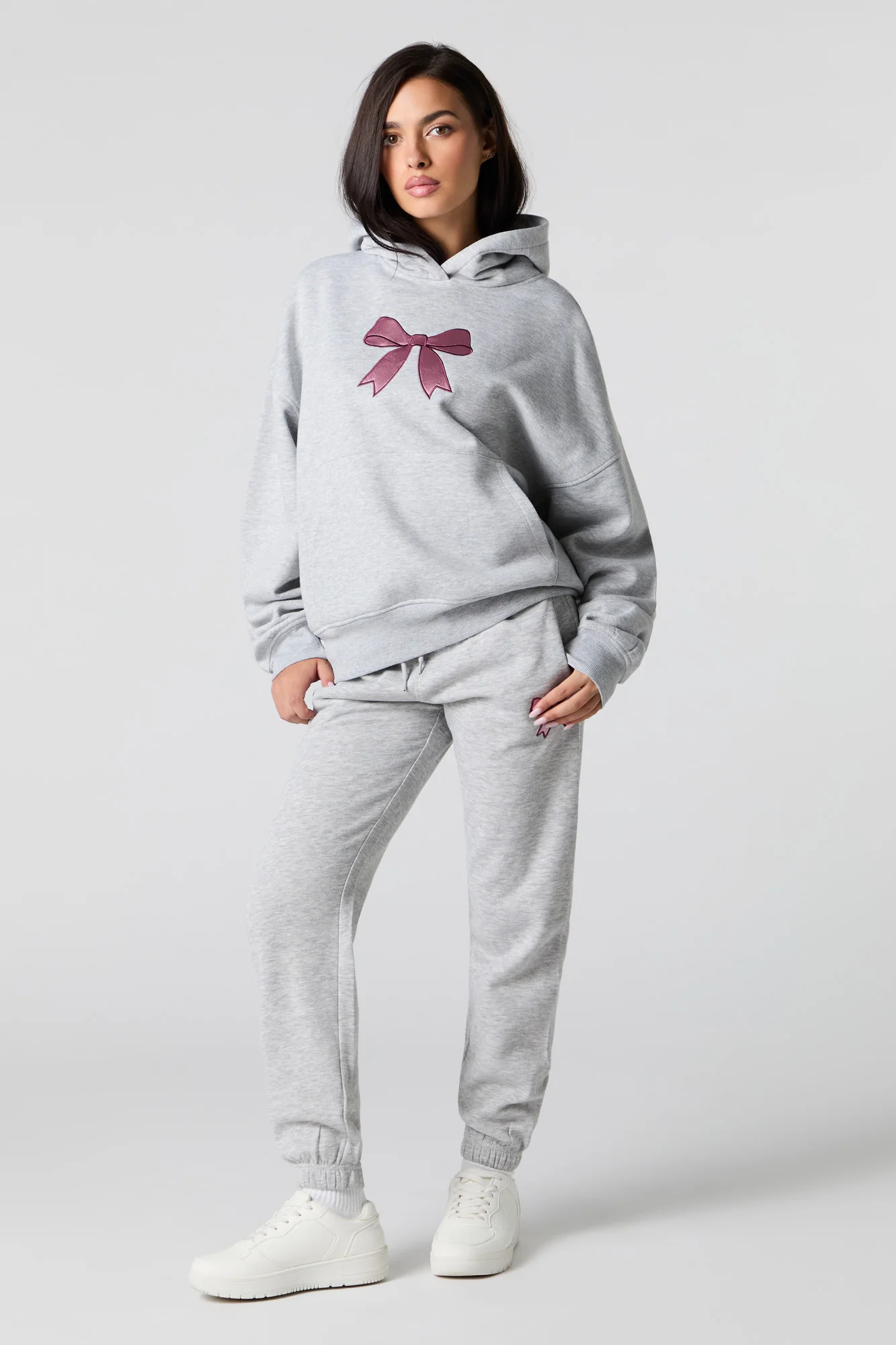 Bow Embroidered Boxy Fleece Hoodie - Image 3