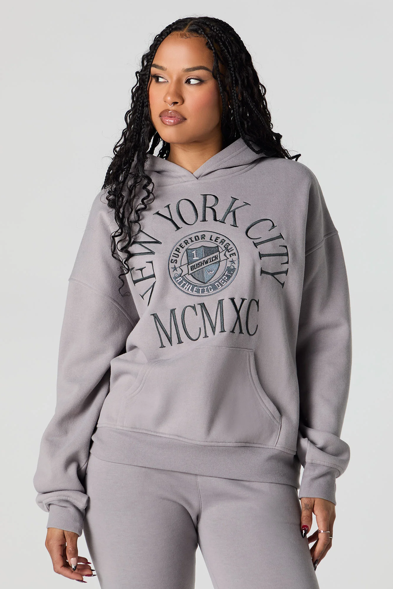 City Embroidered Oversized Fleece Hoodie