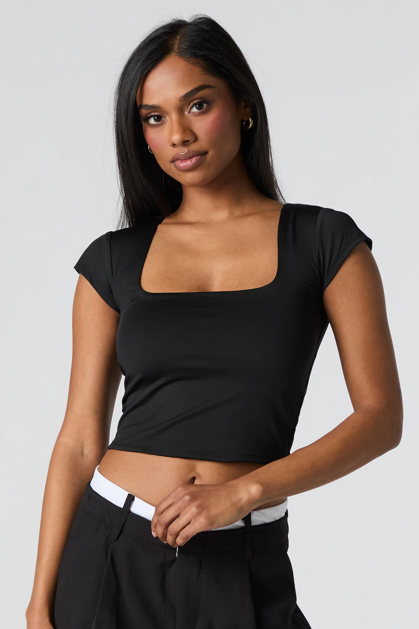 Contour Square Neck Cap Sleeve Crop Top - Image 4