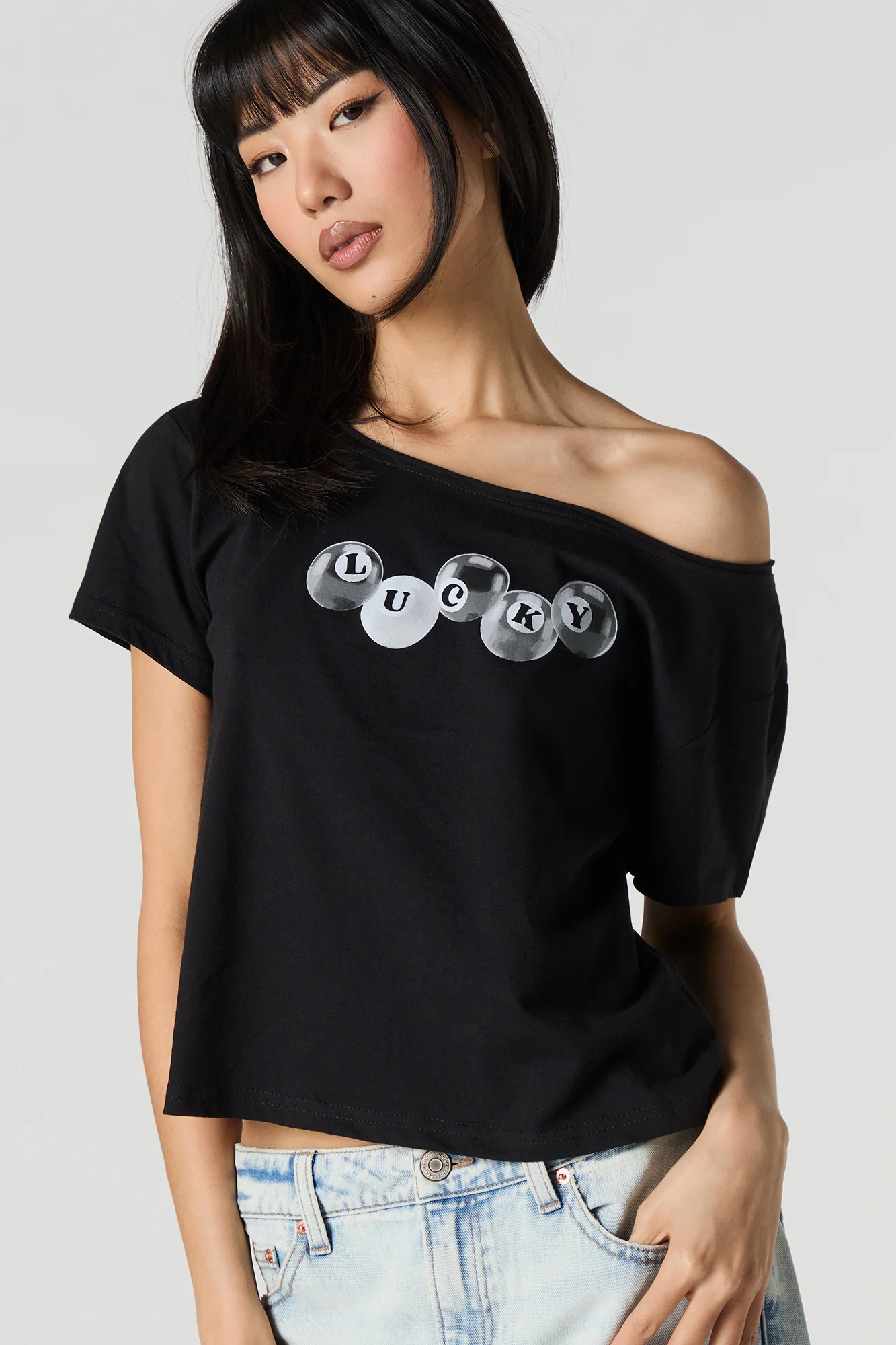 Graphic Off Shoulder T-Shirt - Image 4