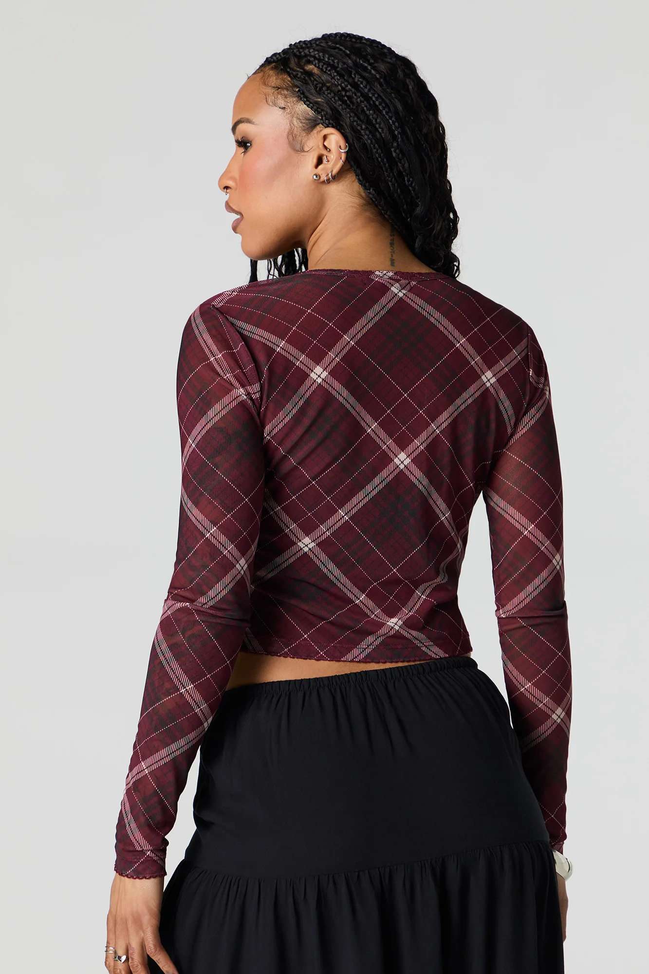 Mesh Cropped Button-Up Top - Image 2
