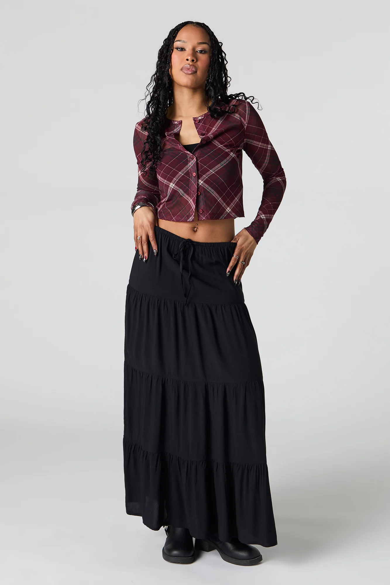 Mesh Cropped Button-Up Top - Image 3