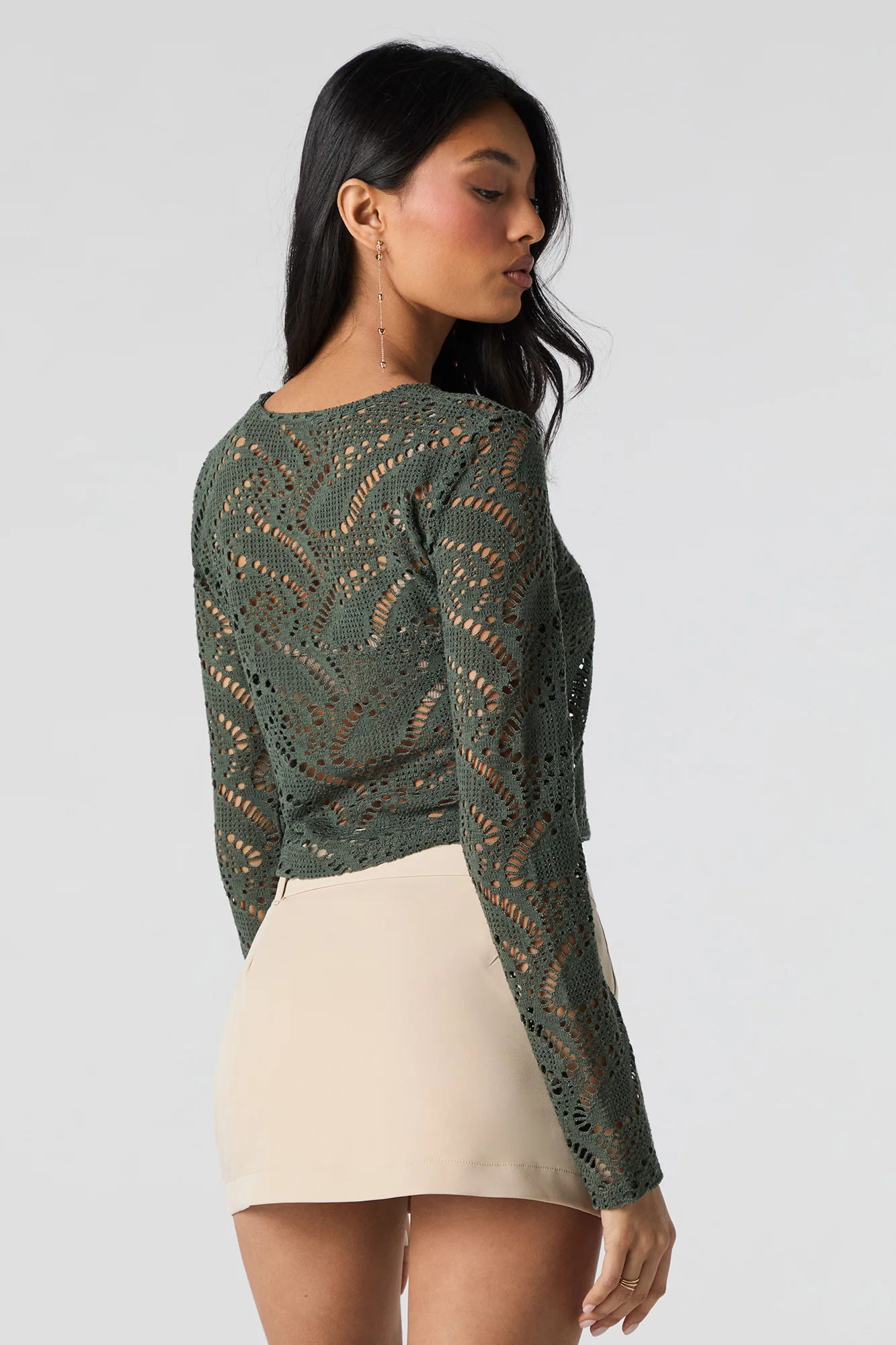 Crochet Open Knit Long Sleeve Top - Image 12