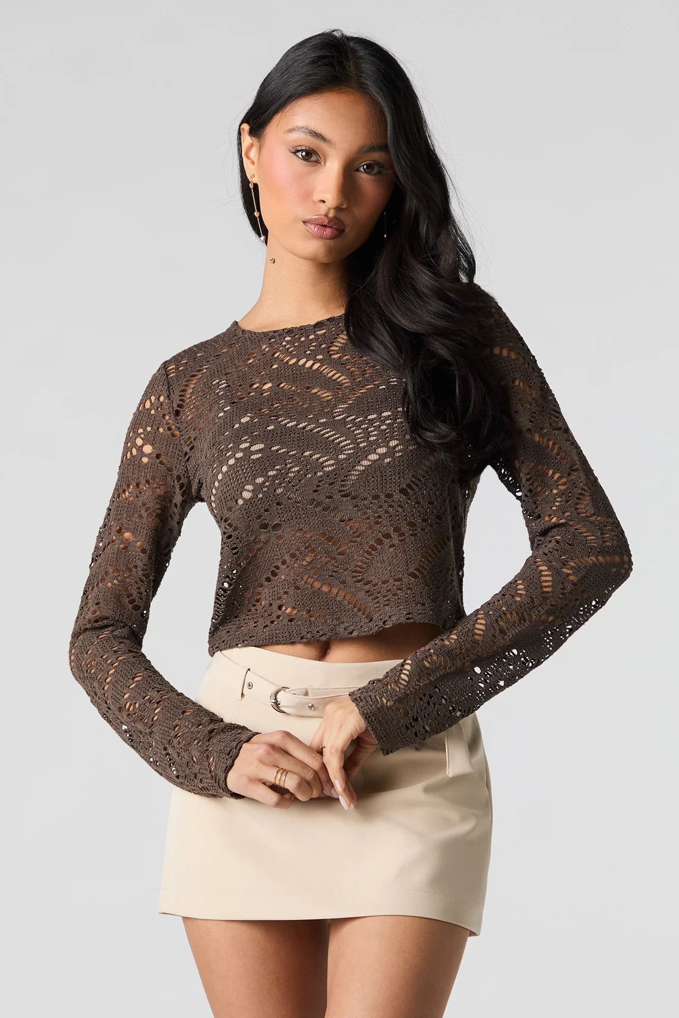 Crochet Open Knit Long Sleeve Top - Image 7