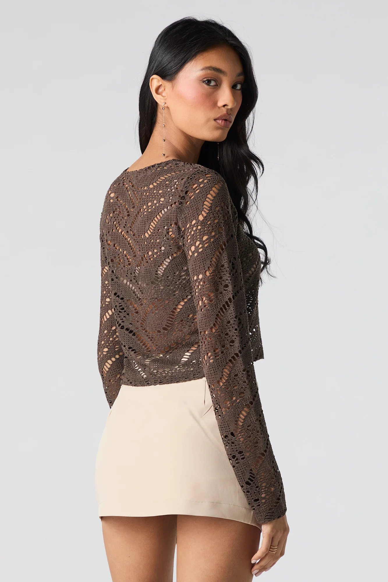 Crochet Open Knit Long Sleeve Top - Image 8