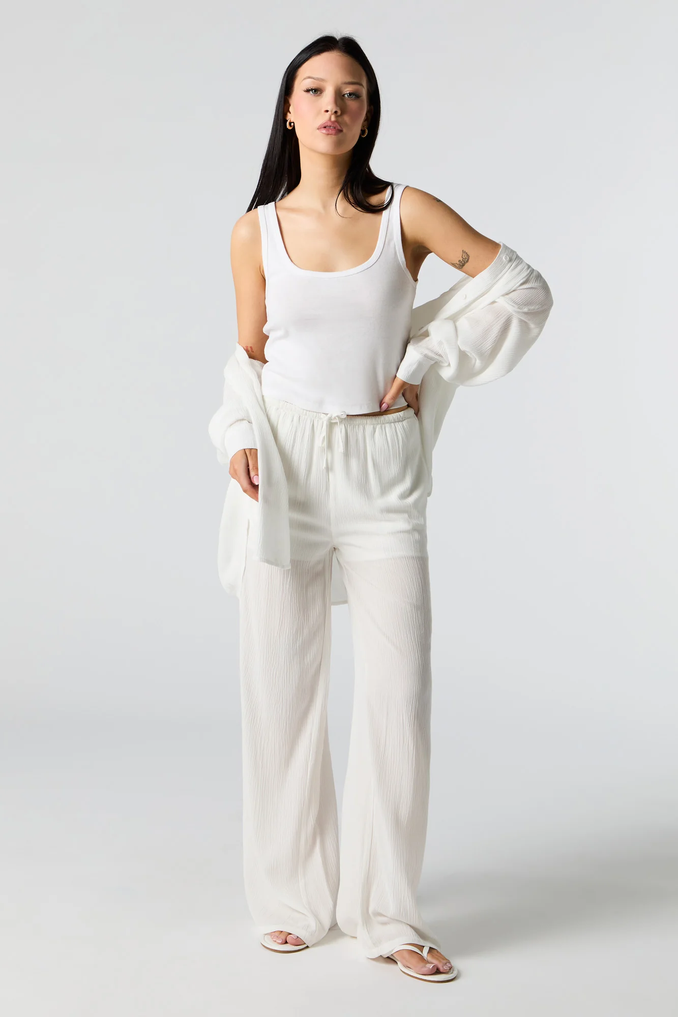 Crinkle Drawstring Wide Leg Pant