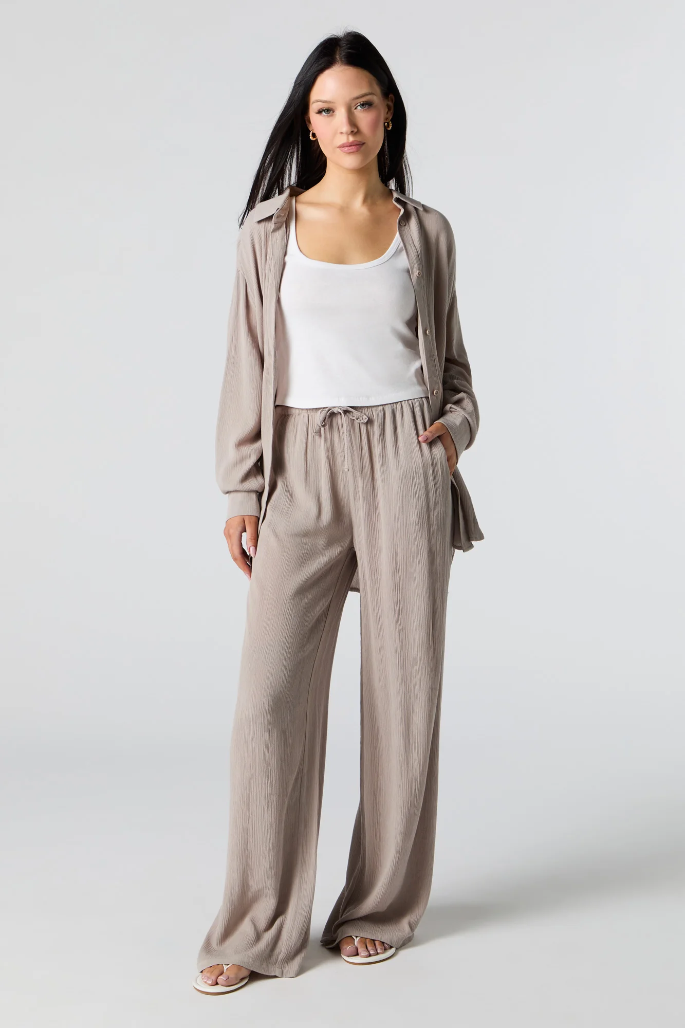 Crinkle Drawstring Wide Leg Pant - Image 10