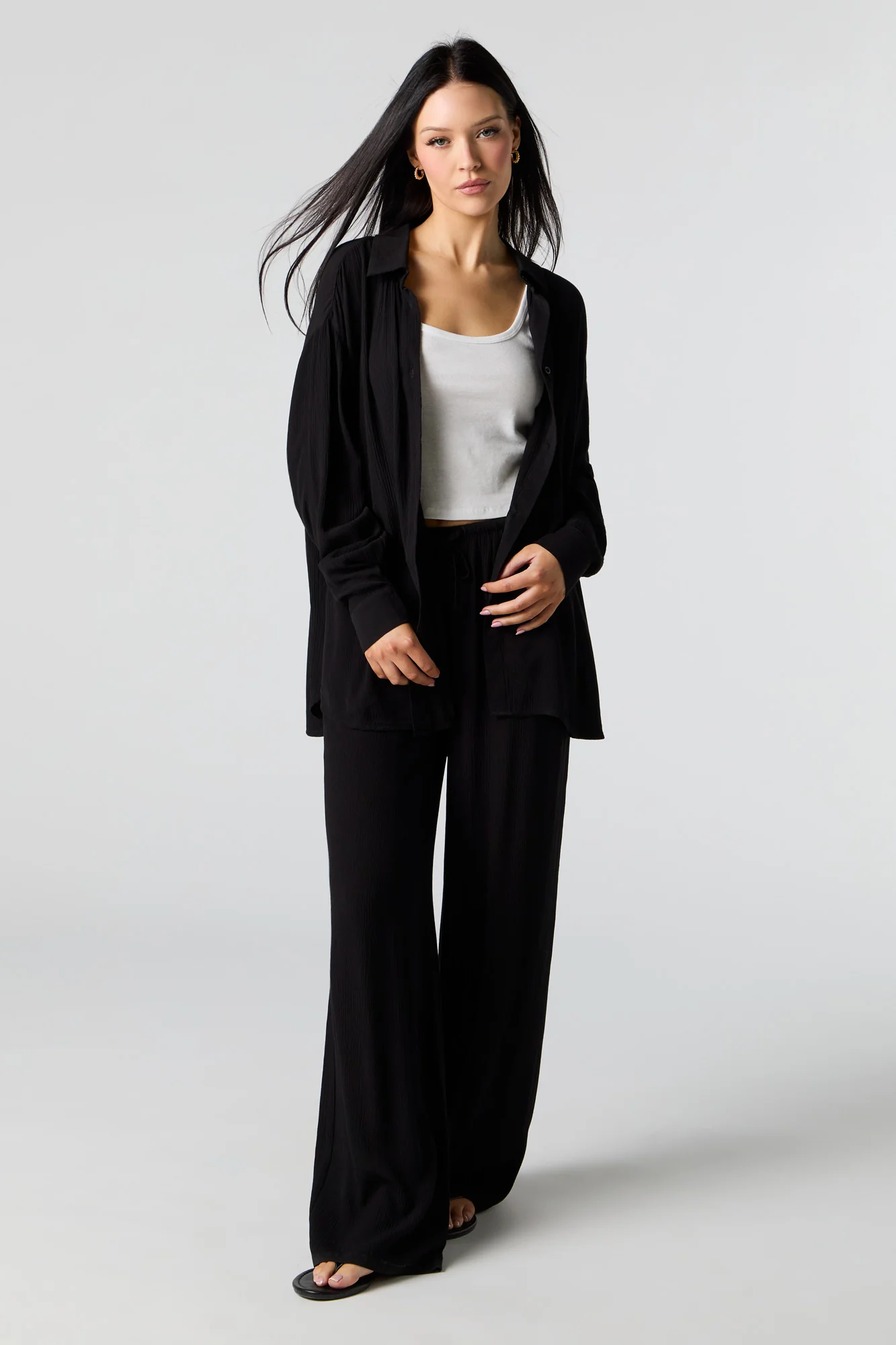 Crinkle Drawstring Wide Leg Pant - Image 13