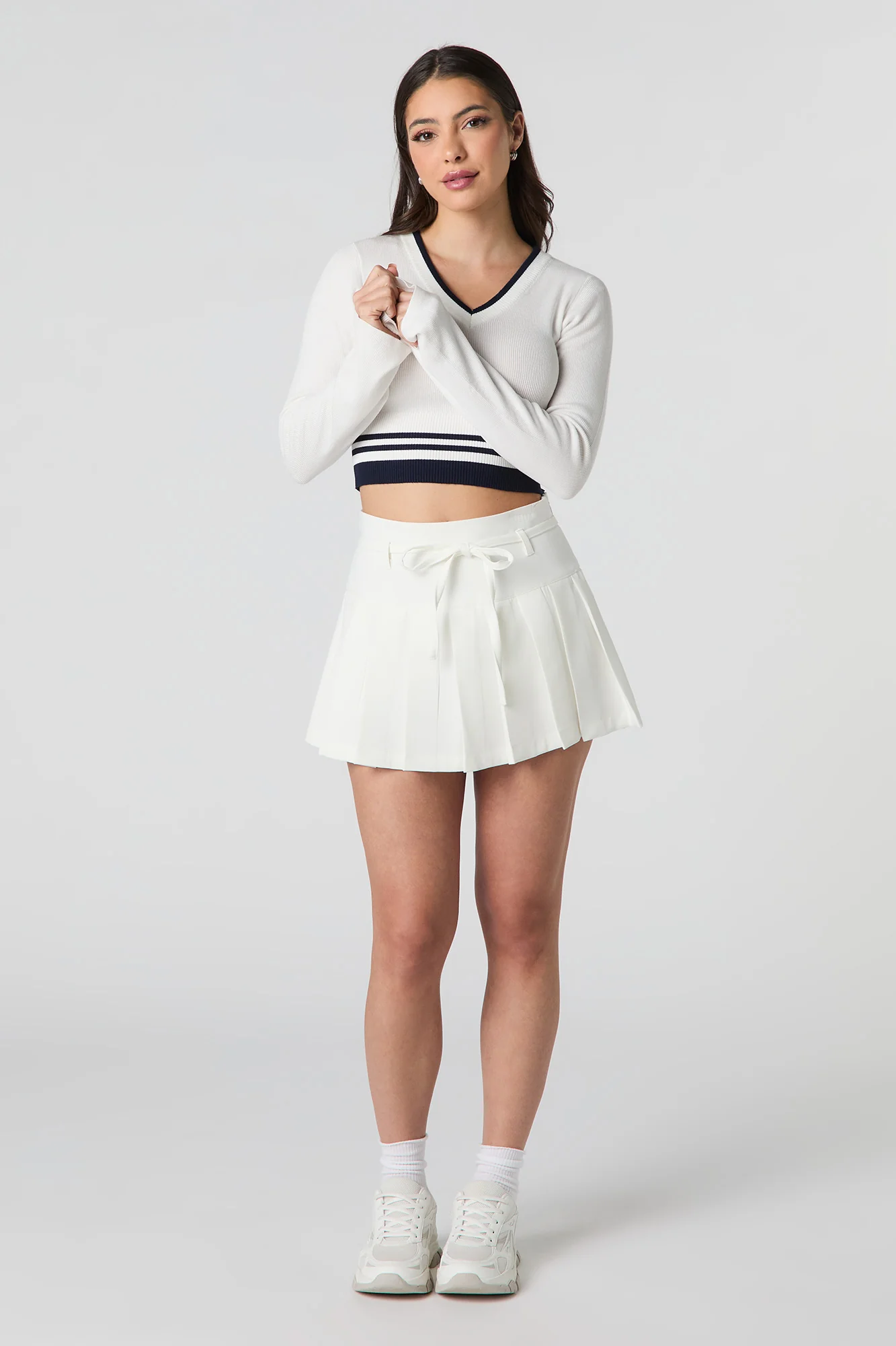 Belted Pleated Mini Skort - Image 11