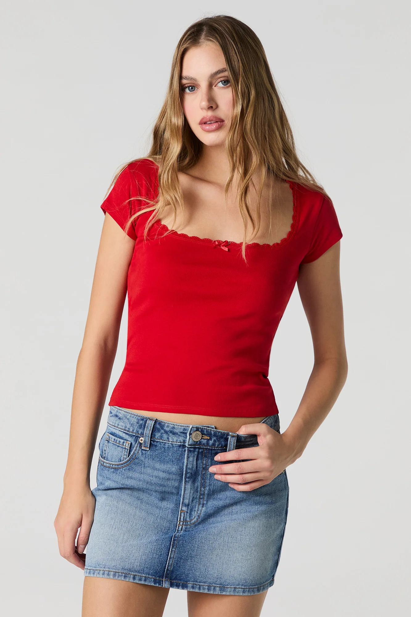 Embroidered Back Pocket Denim Mini Skirt - Image 2