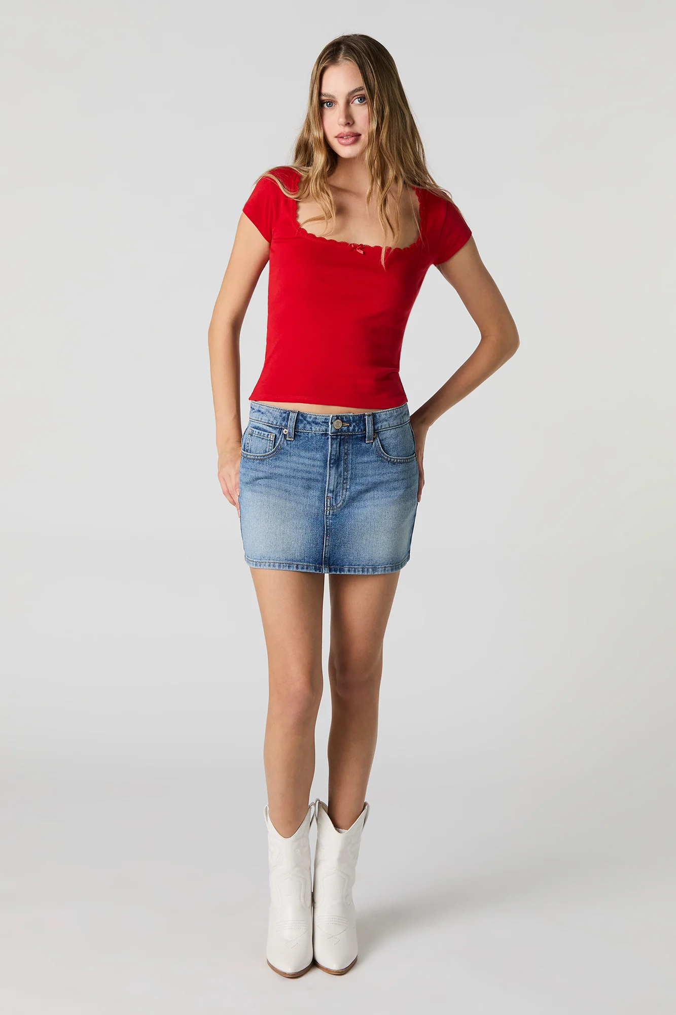 Embroidered Back Pocket Denim Mini Skirt - Image 3