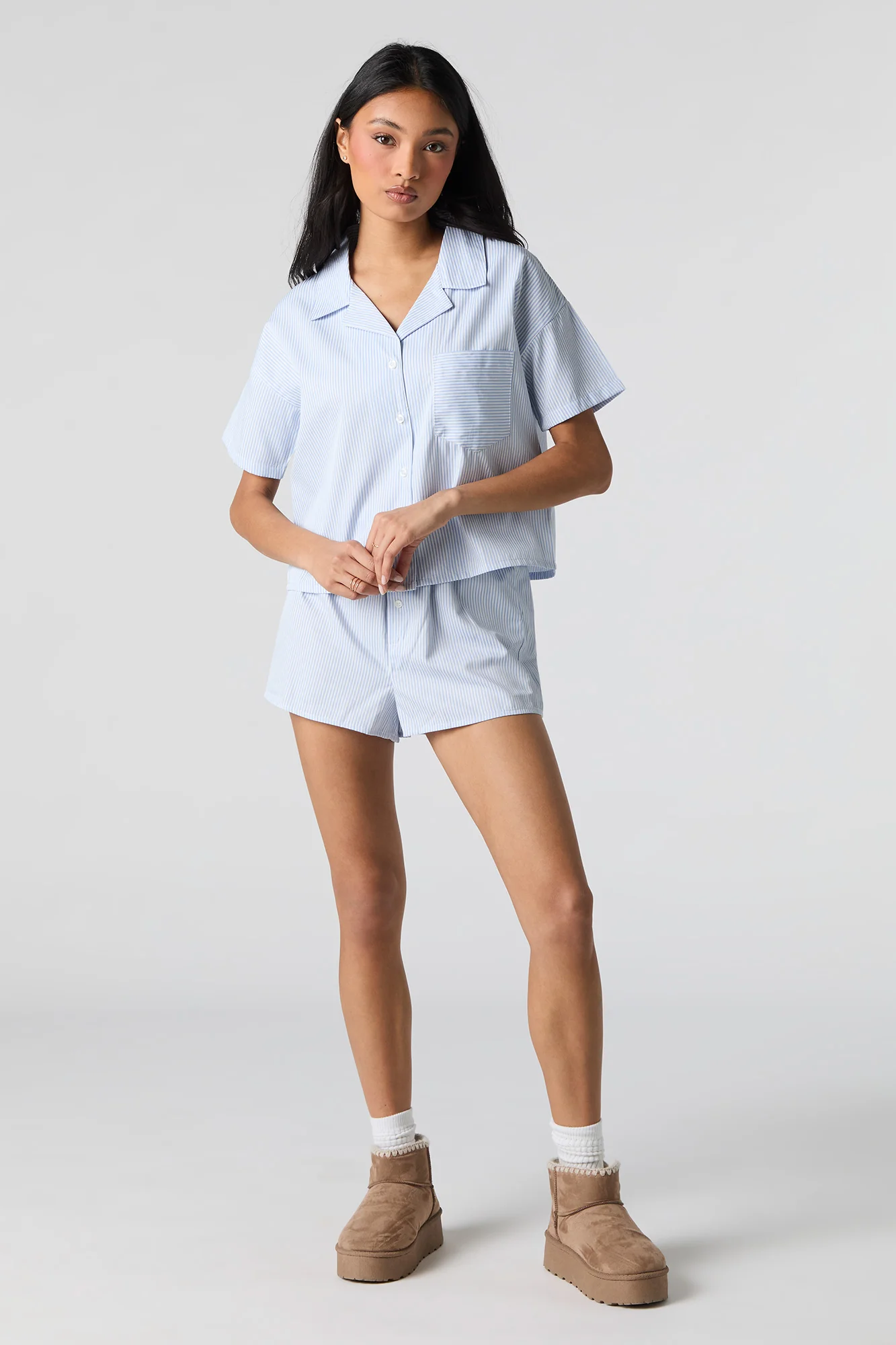 Striped Button-Up Top & Short 2 Piece Pajama Set - Image 6