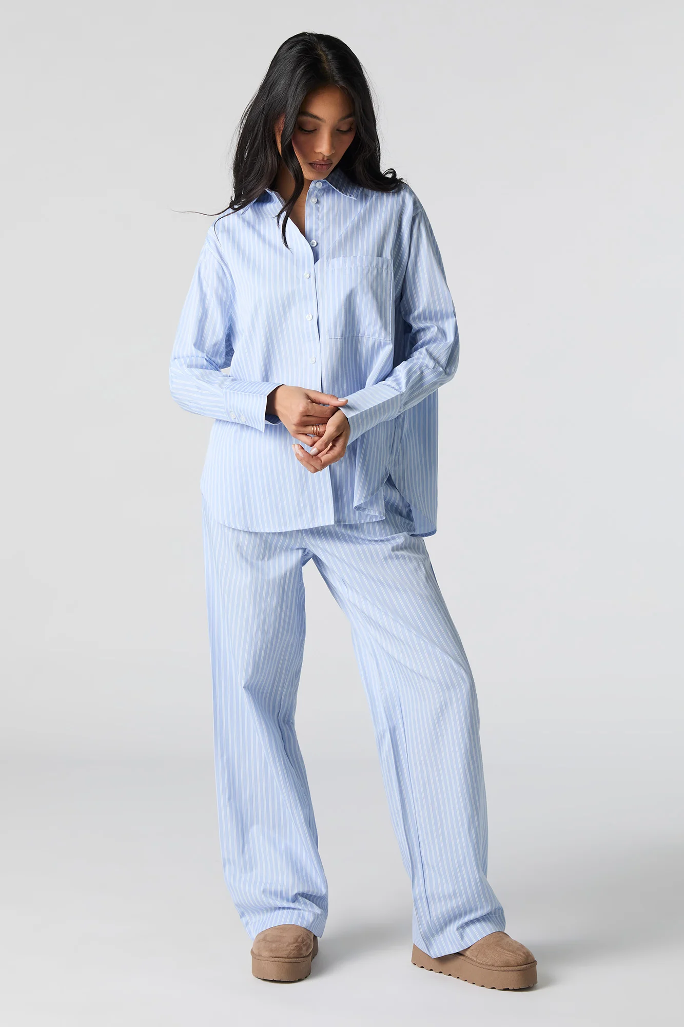 Haut de pyjama boutonné rayé à manches longues - Image 3