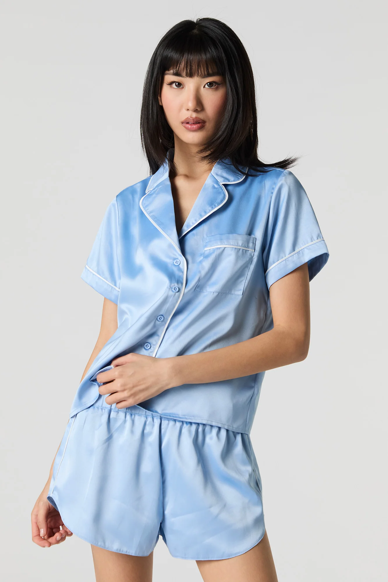 Satin Button-Up Shirt & Short 2 Piece Pajama Set - Image 10