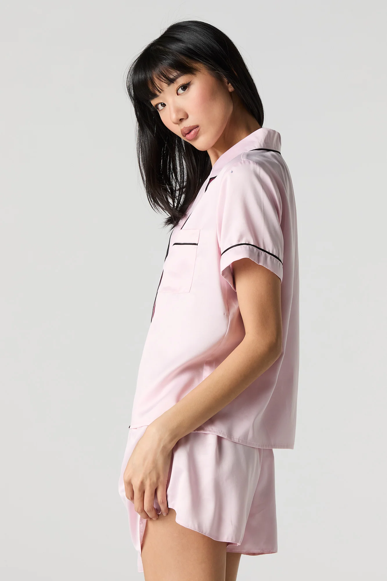 Satin Button-Up Shirt & Short 2 Piece Pajama Set - Image 14