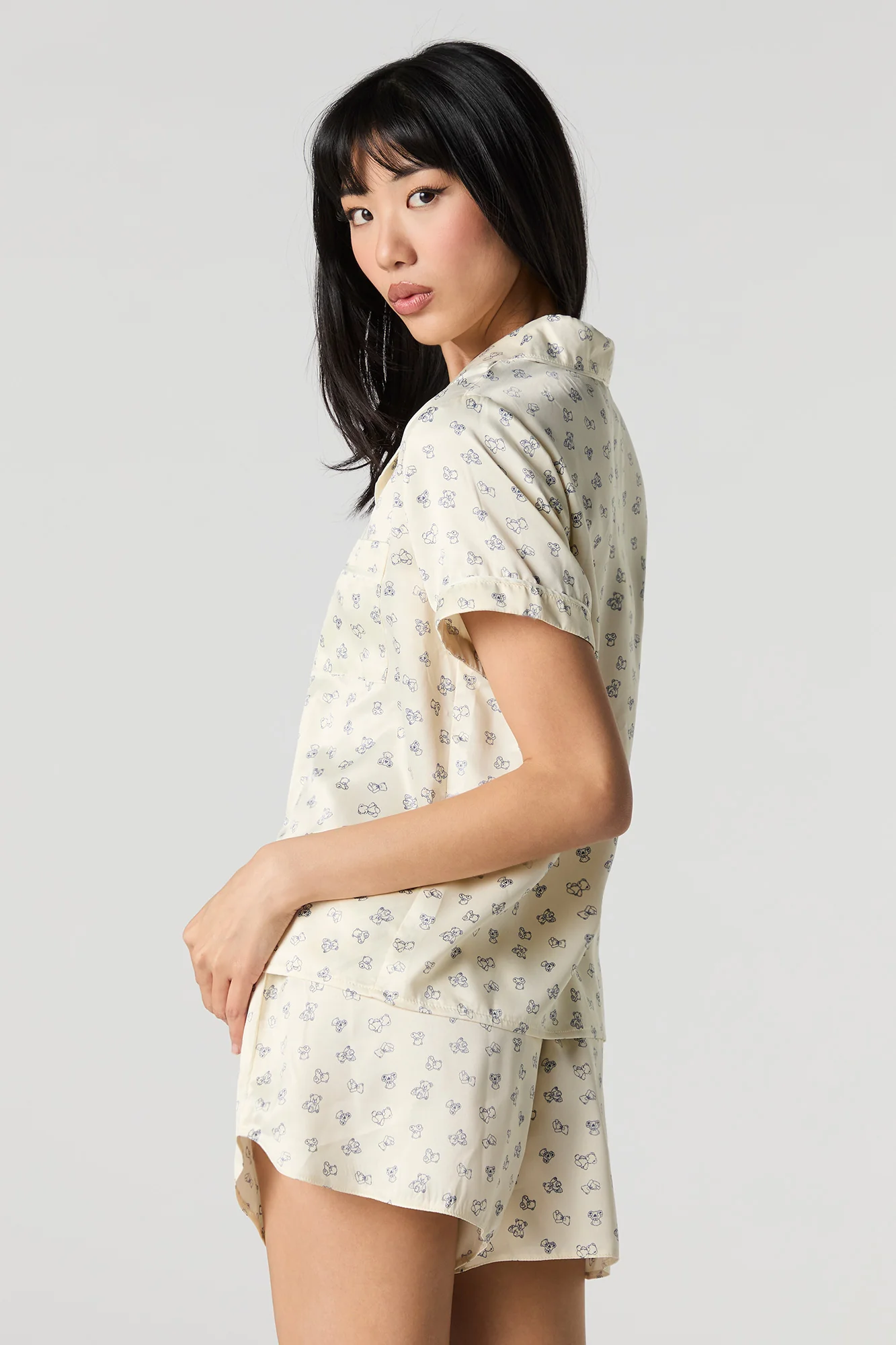 Satin Button-Up Shirt & Short 2 Piece Pajama Set - Image 2