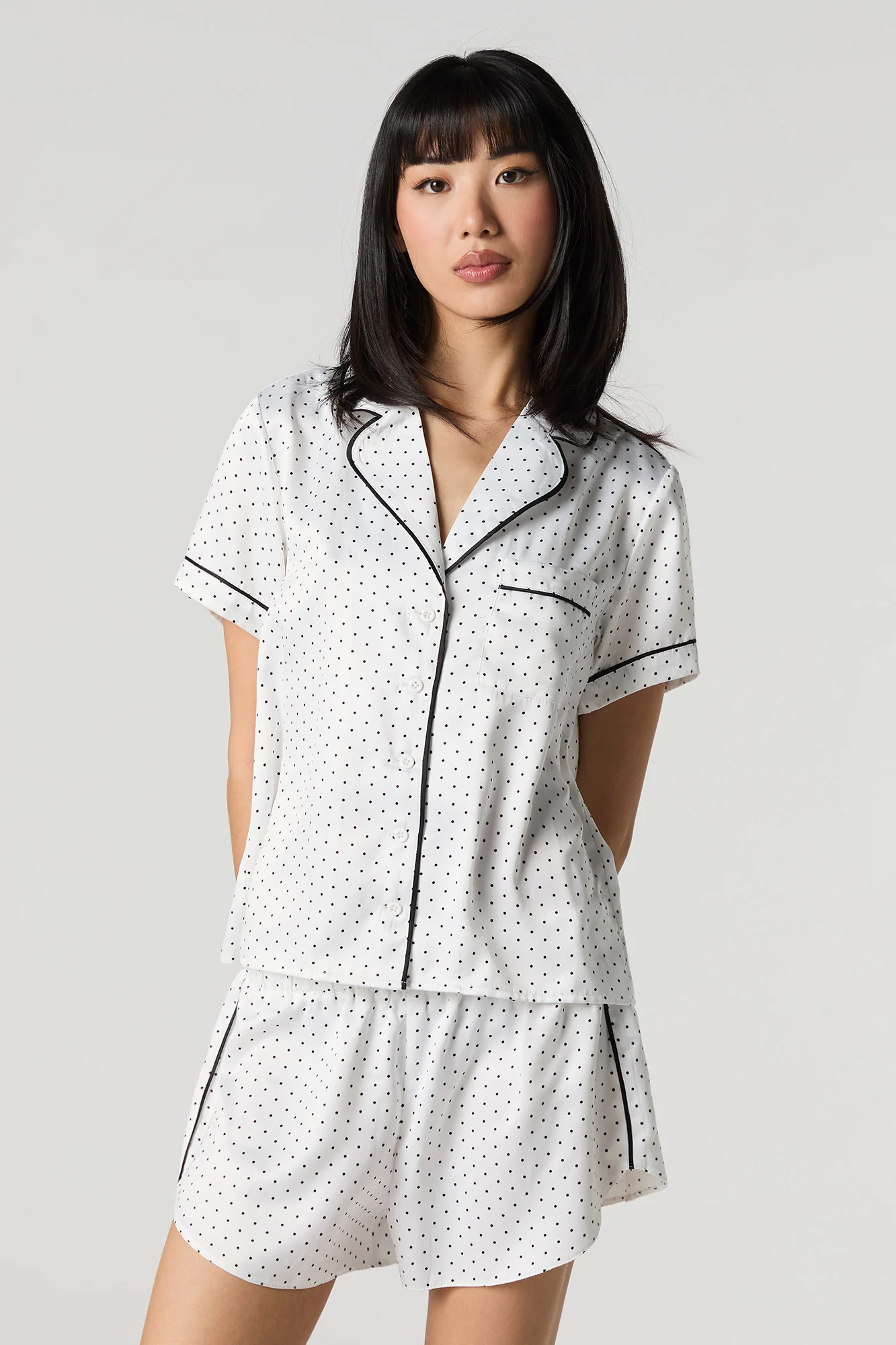 Satin Button-Up Shirt & Short 2 Piece Pajama Set - Image 7