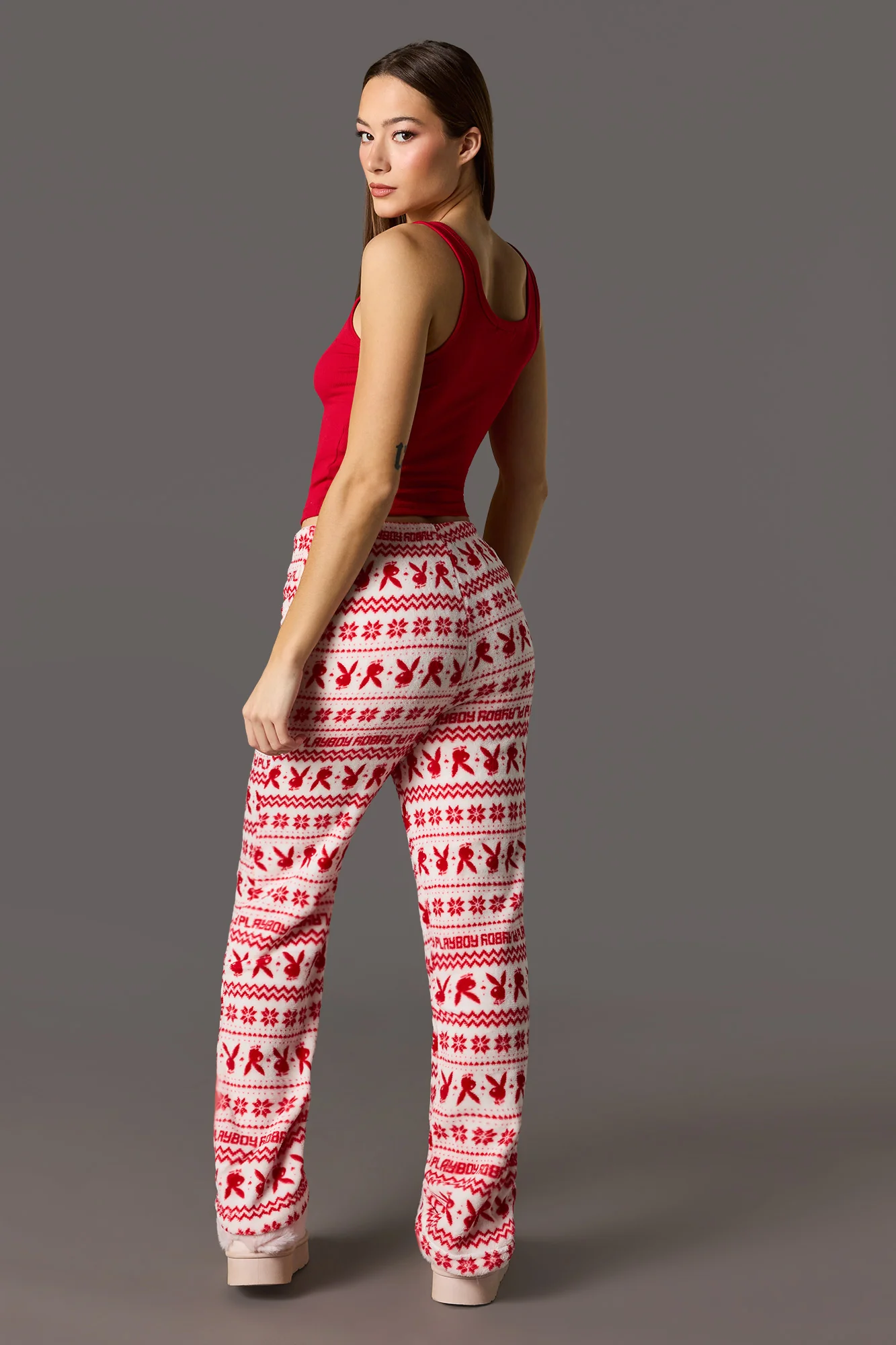 Playboy Christmas Ribbed Tank & Plush Pant Pajama Set - Image 8