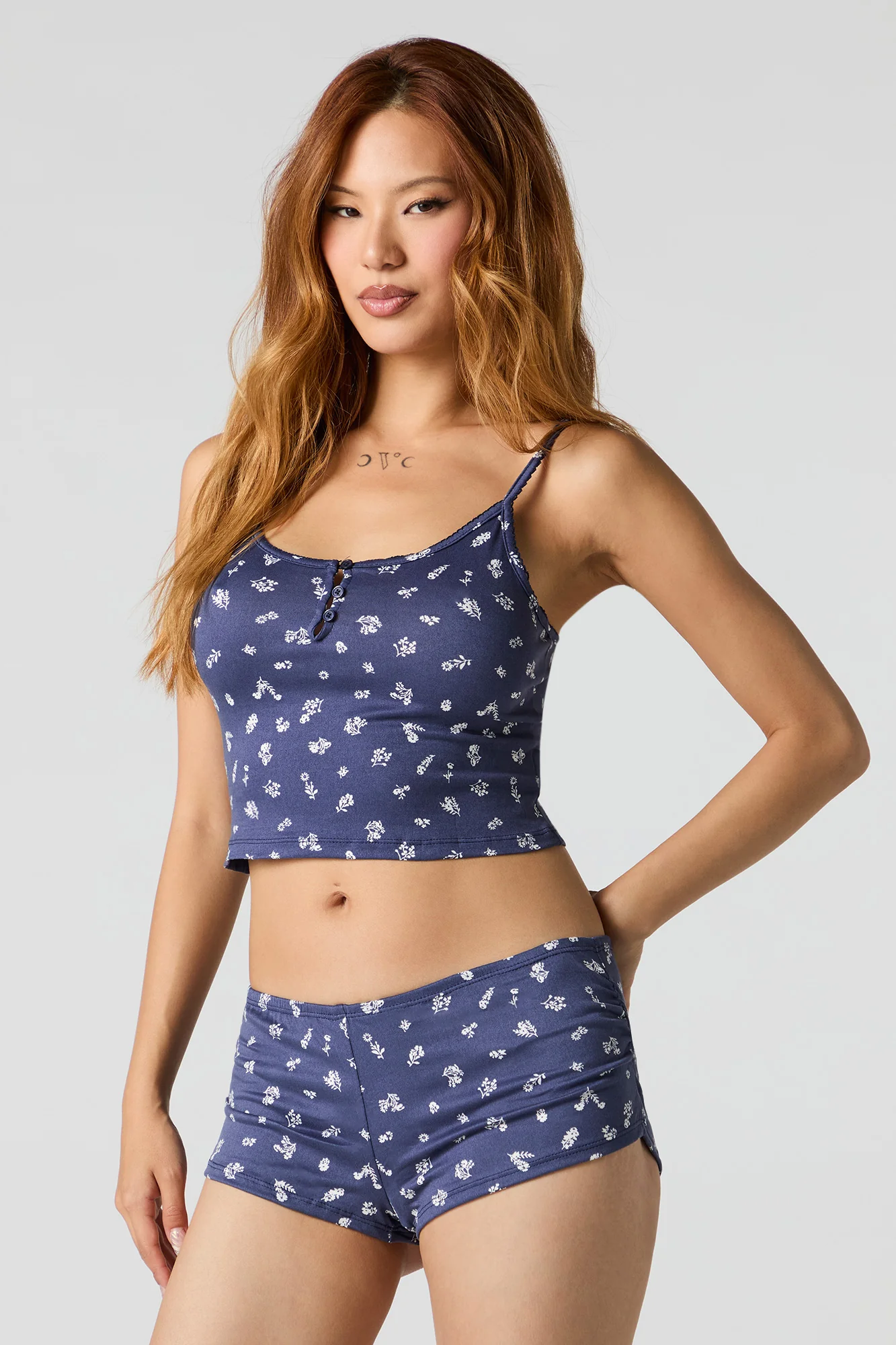 Printed Cami & Shortie 2 Piece Pajama Set - Image 7
