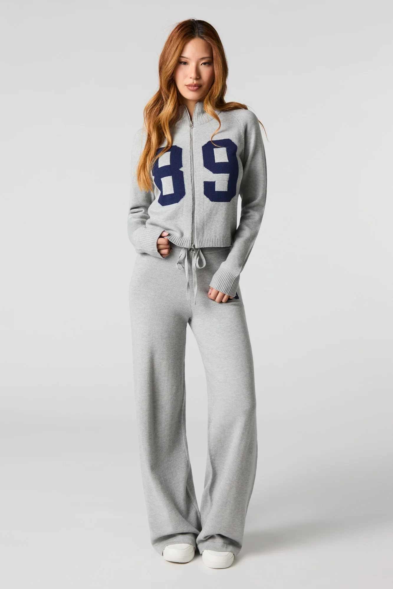 Number Jacquard Knit Zip-Up Sweater - Image 3