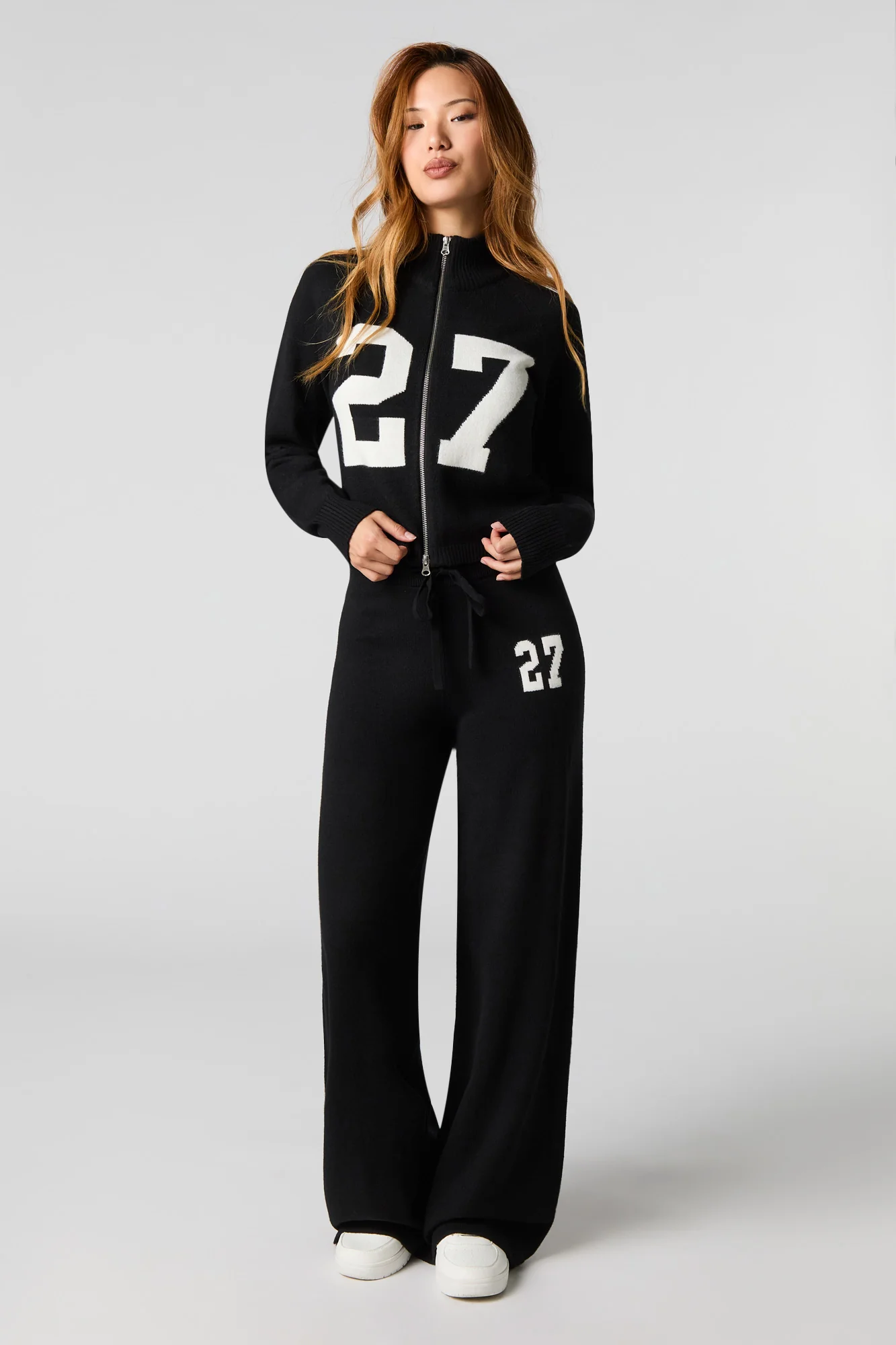 Number Jacquard Knit Zip-Up Sweater - Image 6