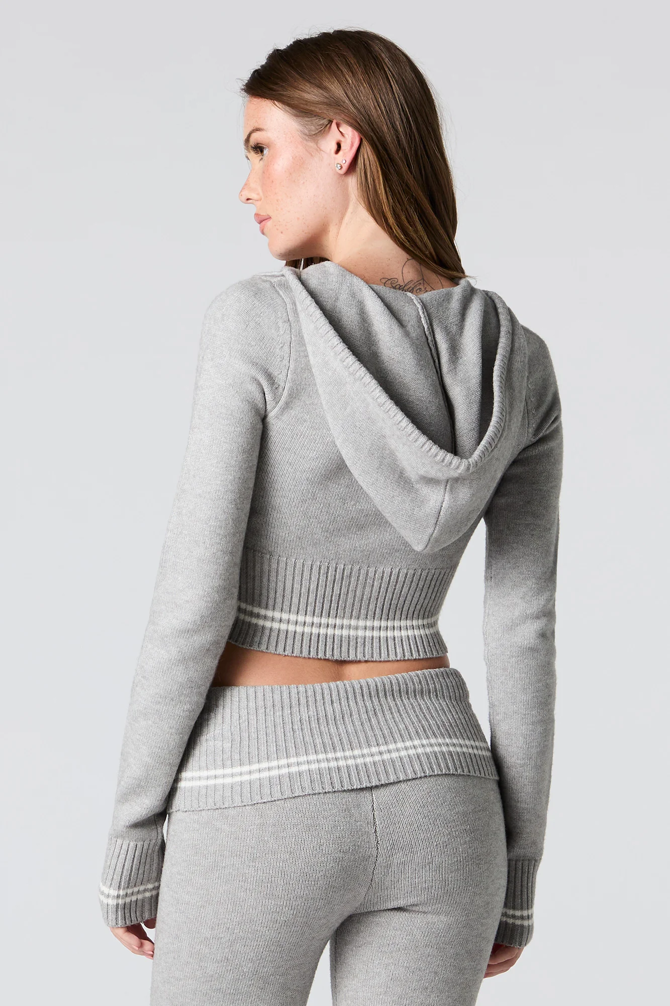 Zip-Up Cropped Knit Hoodie - Image 5