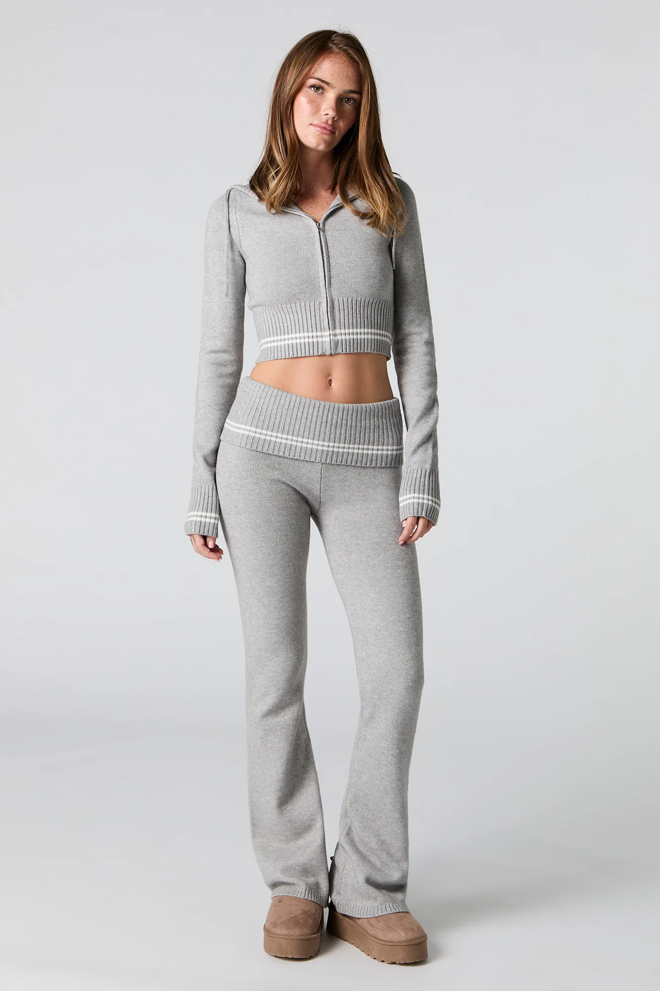 Zip-Up Cropped Knit Hoodie - Image 6