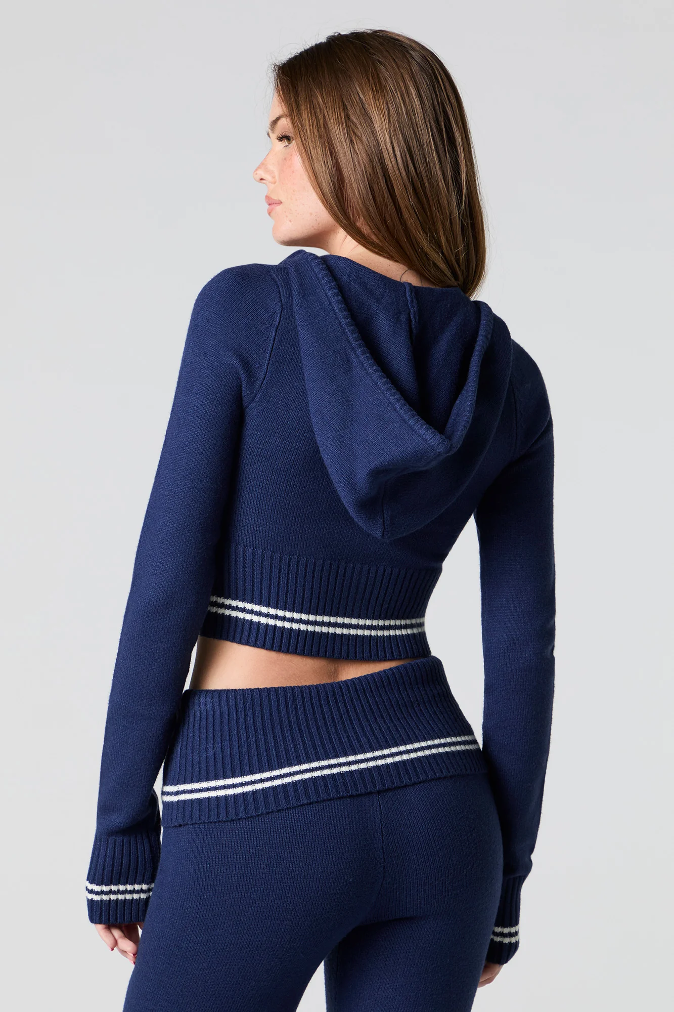Zip-Up Cropped Knit Hoodie - Image 8