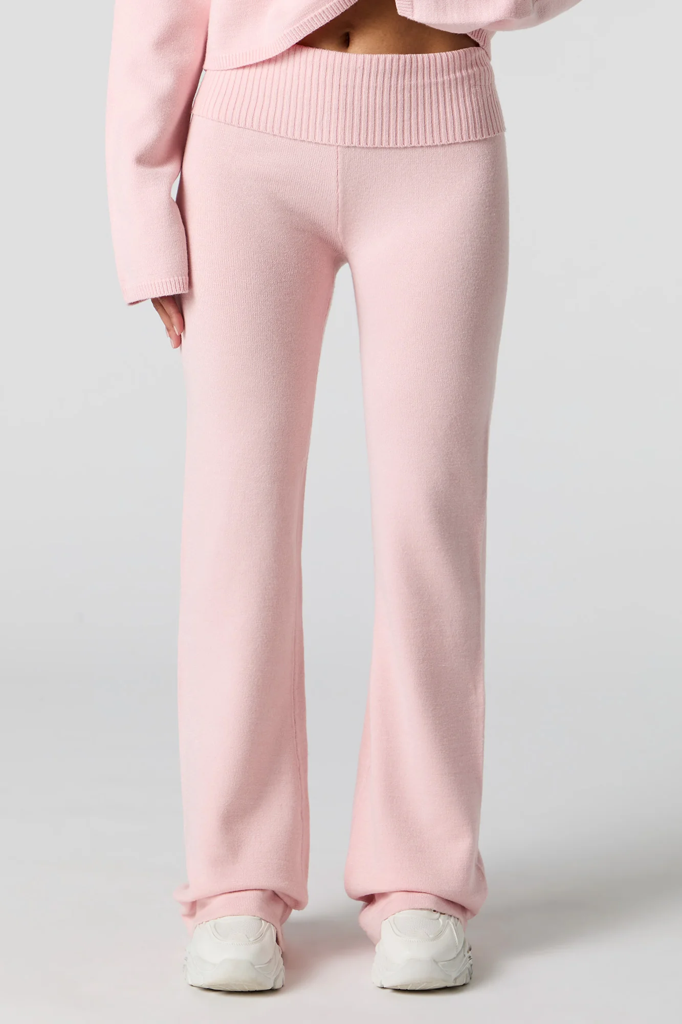 Pantalon à jambe évasée en tricot avec taille pliée - Image 2