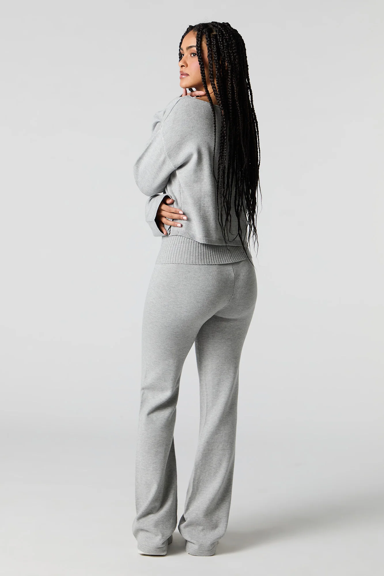 Pantalon à jambe évasée en tricot avec taille pliée - Image 6