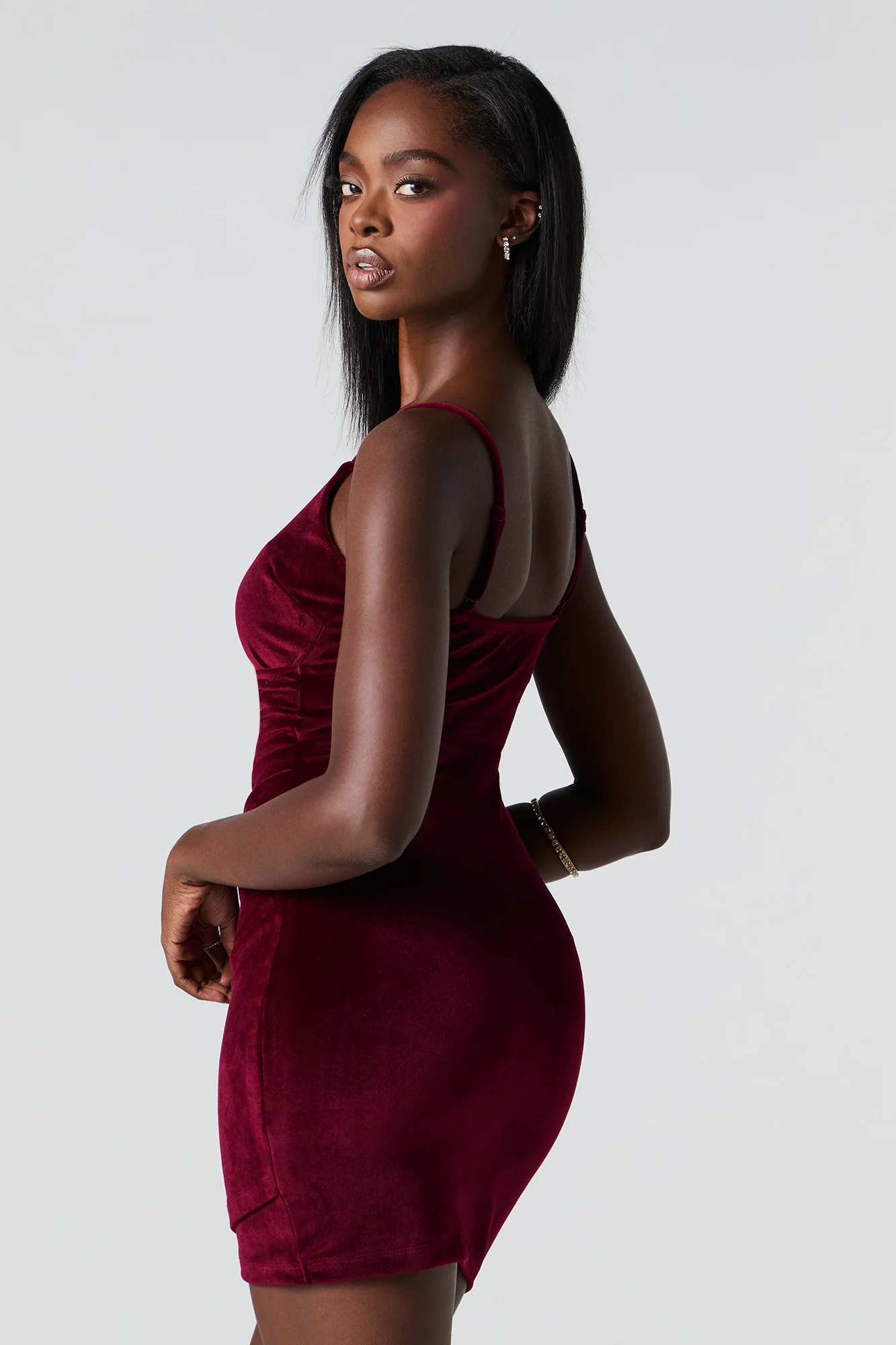 Velour Surplice V-Neck Mini Dress - Image 5