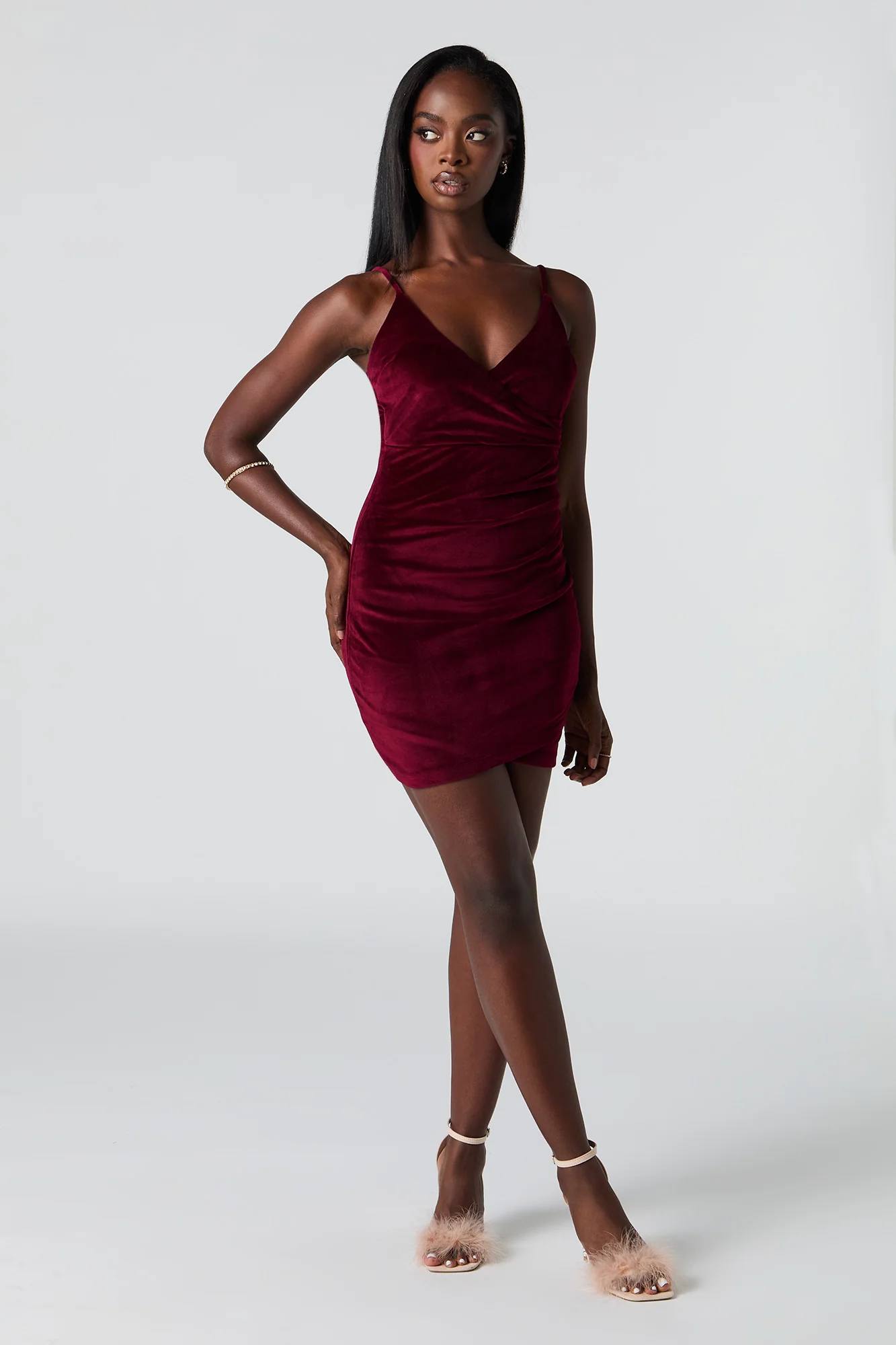 Velour Surplice V-Neck Mini Dress - Image 6